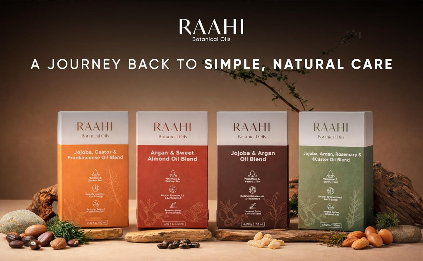 RAAHI Argan Oil and Sweet Almond Oil Blend for Hair and Skin, 4.05 fl oz / 120 ml, Lightweight Non Greasy Moisturizer for Face, Body, Scalp and Hair