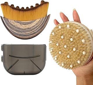 2 Pcs-Lymphatic contour face brush & Dry Brushing Body Brush for Lymphatic Drainage, Soft Bristles for Jawline Sculpting, Natural Boar Bristle for for Cellulite & Exfoliation