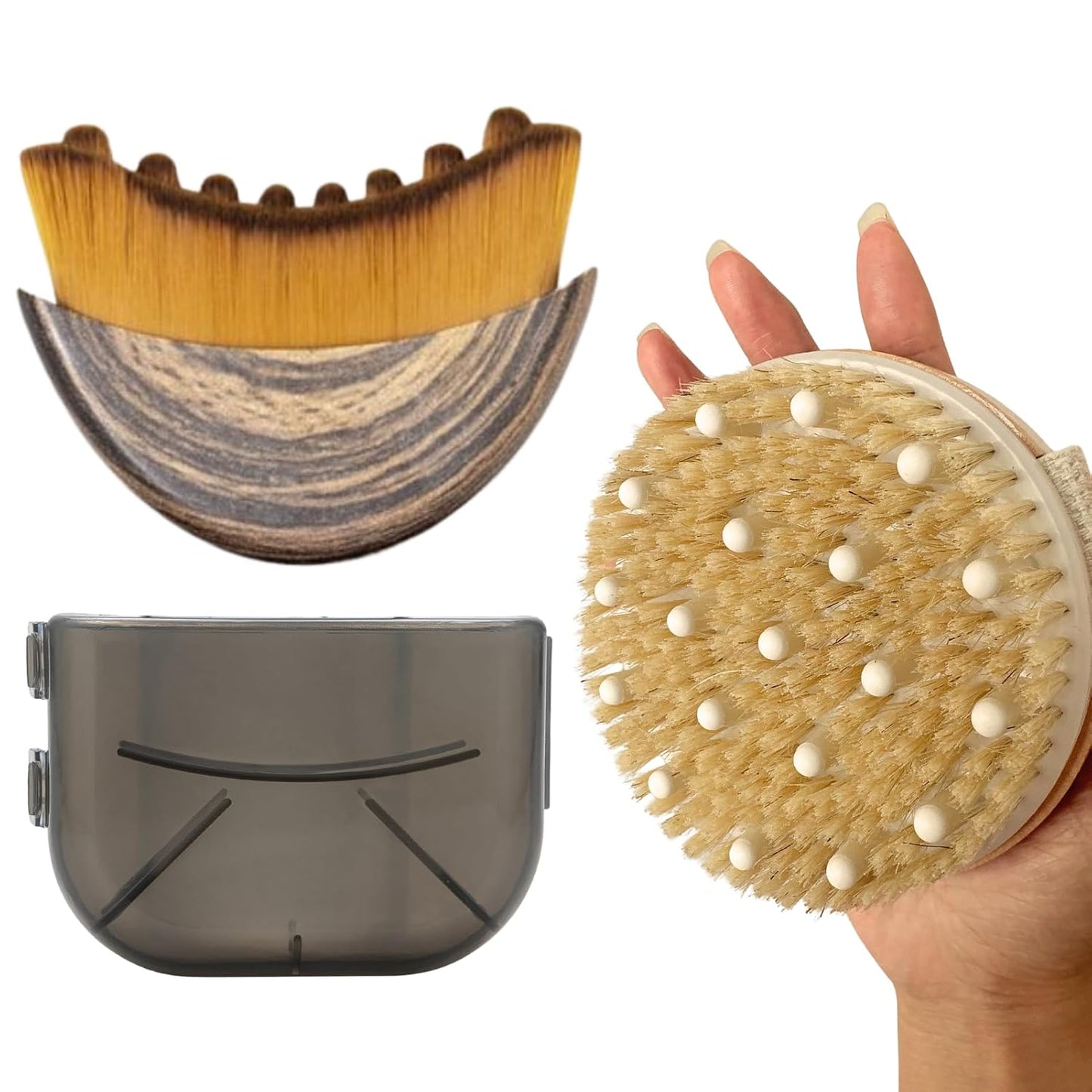 2 Pcs-Lymphatic contour face brush & Dry Brushing Body Brush for Lymphatic Drainage, Soft Bristles for Jawline Sculpting, Natural Boar Bristle for for Cellulite & Exfoliation