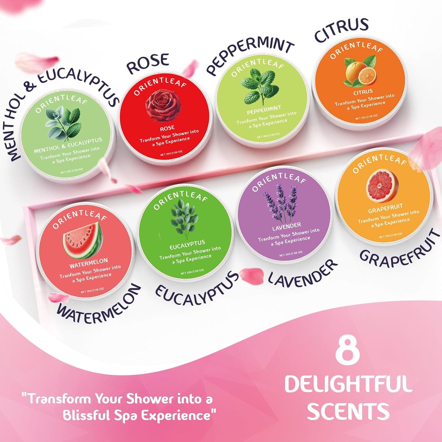 ORIENTLEAF Shower Steamers Aromatherapy, Self Care Birthday Gifts for Women, 8 Pack Mothers Day Gifts, Stocking Stuffers Christmas Gift for Mom Men Teen Girls Adults, Stress Relief Shower Bombs