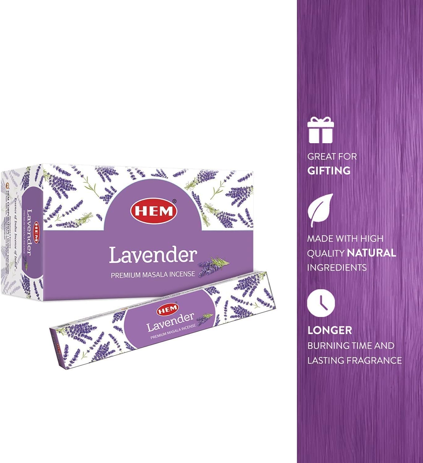 HEM Masala Incense Sticks – 12 Packets (15g Each) | Premium Handcrafted Aroma | Calming, Purifying Scent for Meditation & Yoga | Long-Lasting Fragrance for Home & Relaxation. (Lavender)
