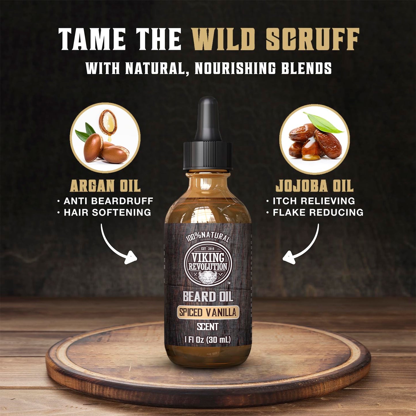 Viking Revolution Beard Oil for Men - Natural Mens Beard Oil with Argan Oil and Jojoba Oil - Beard Softener,Strengthens and Moisturizes - Beard Conditioner for Men (Spiced Vanilla, 1 Pack)