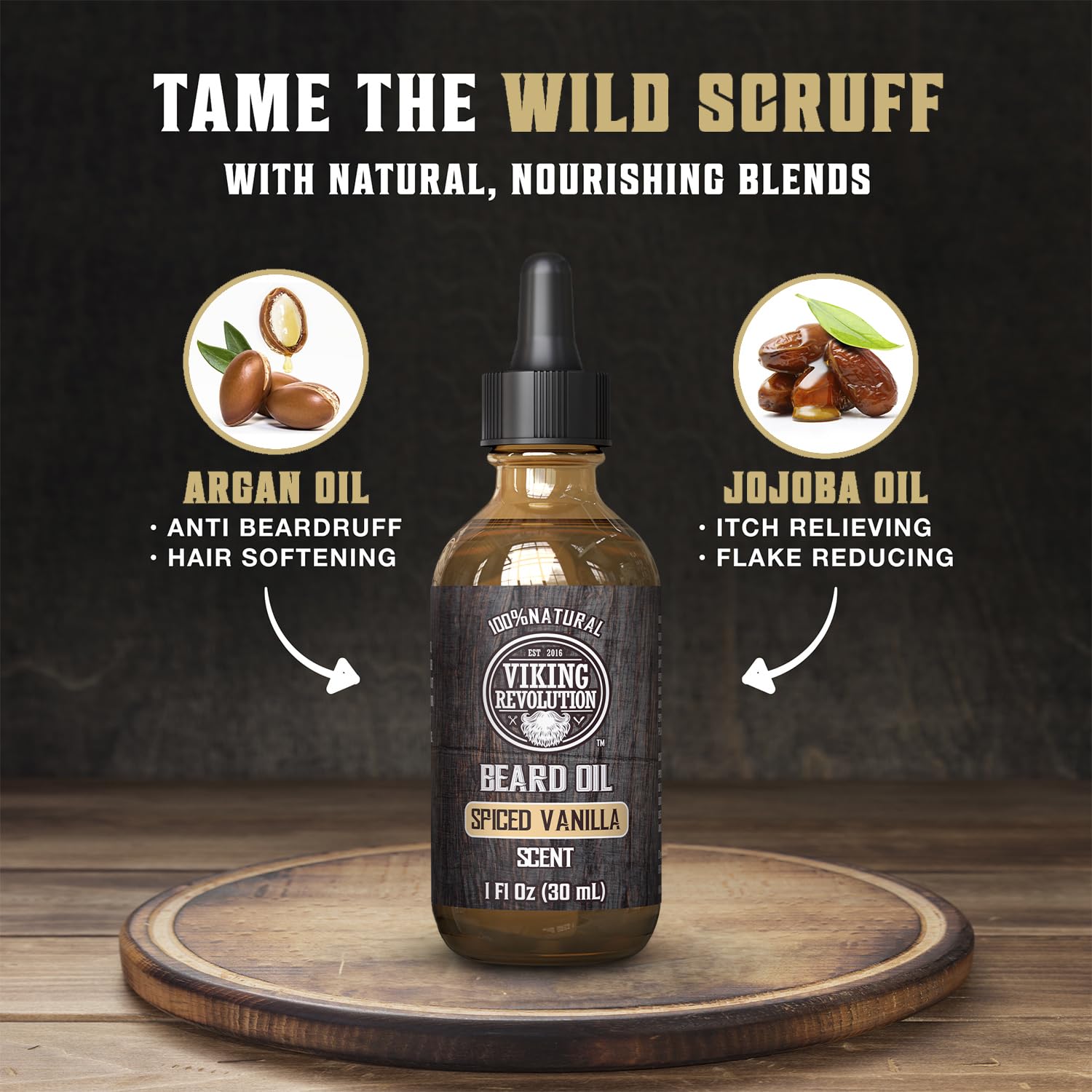 Viking Revolution Beard Oil for Men - Natural Mens Beard Oil with Argan Oil and Jojoba Oil - Beard Softener,Strengthens and Moisturizes - Beard Conditioner for Men (Spiced Vanilla, 1 Pack)