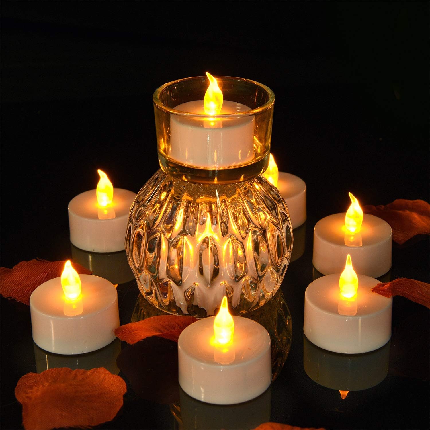 Lasts 2X Longer Flameless Tealight Candles [50 Pack, Batteries Included], Realistic Tea Lights Candles, Flickering Bright Tealights, Battery Operated Unscented Candles
