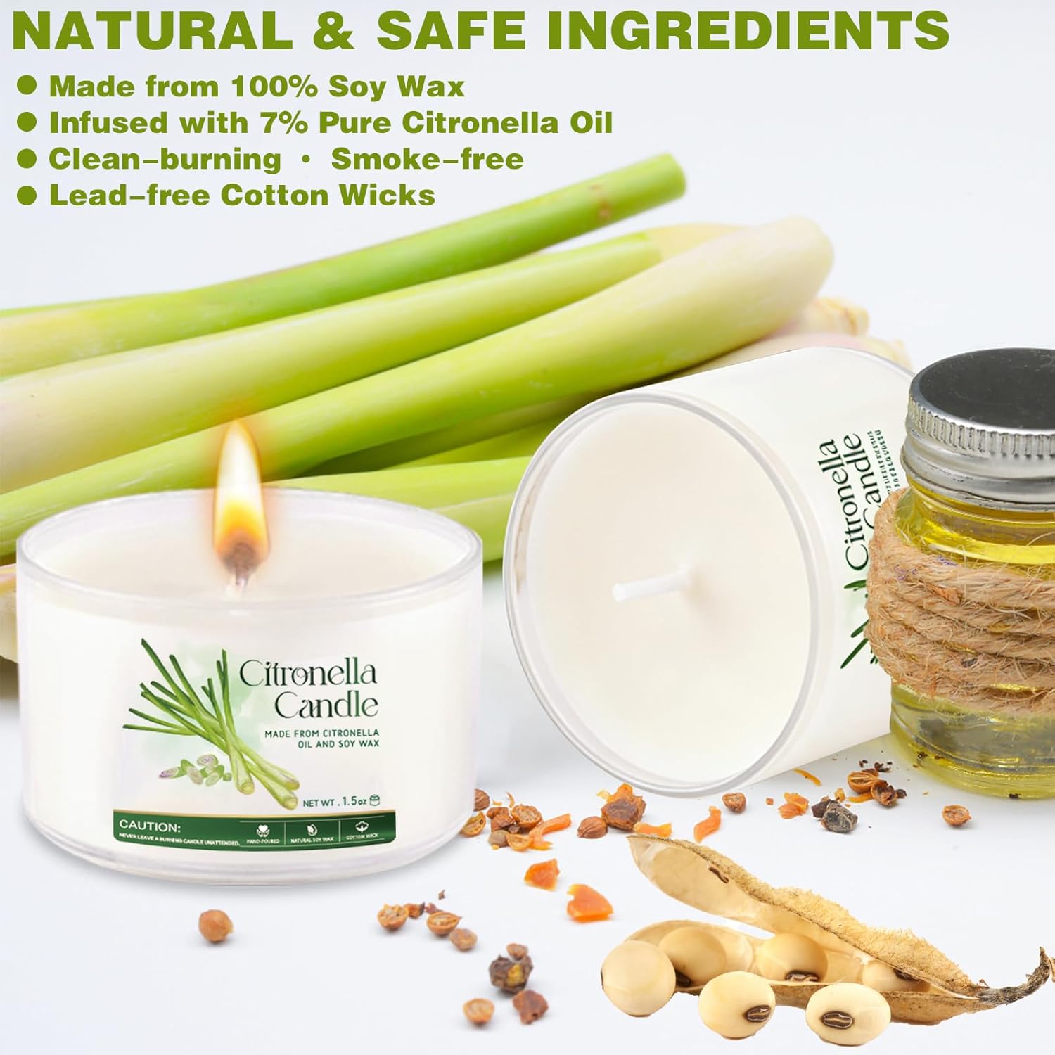 Citronella Candles Outdoor 16 Pack, 1.5oz Small Candle for Patio, Natural Soy Wax with Citronella Essential Oil, Long Lasting Portable Travel Candles in Acrylic Jars for Backyard, Deck, Camping