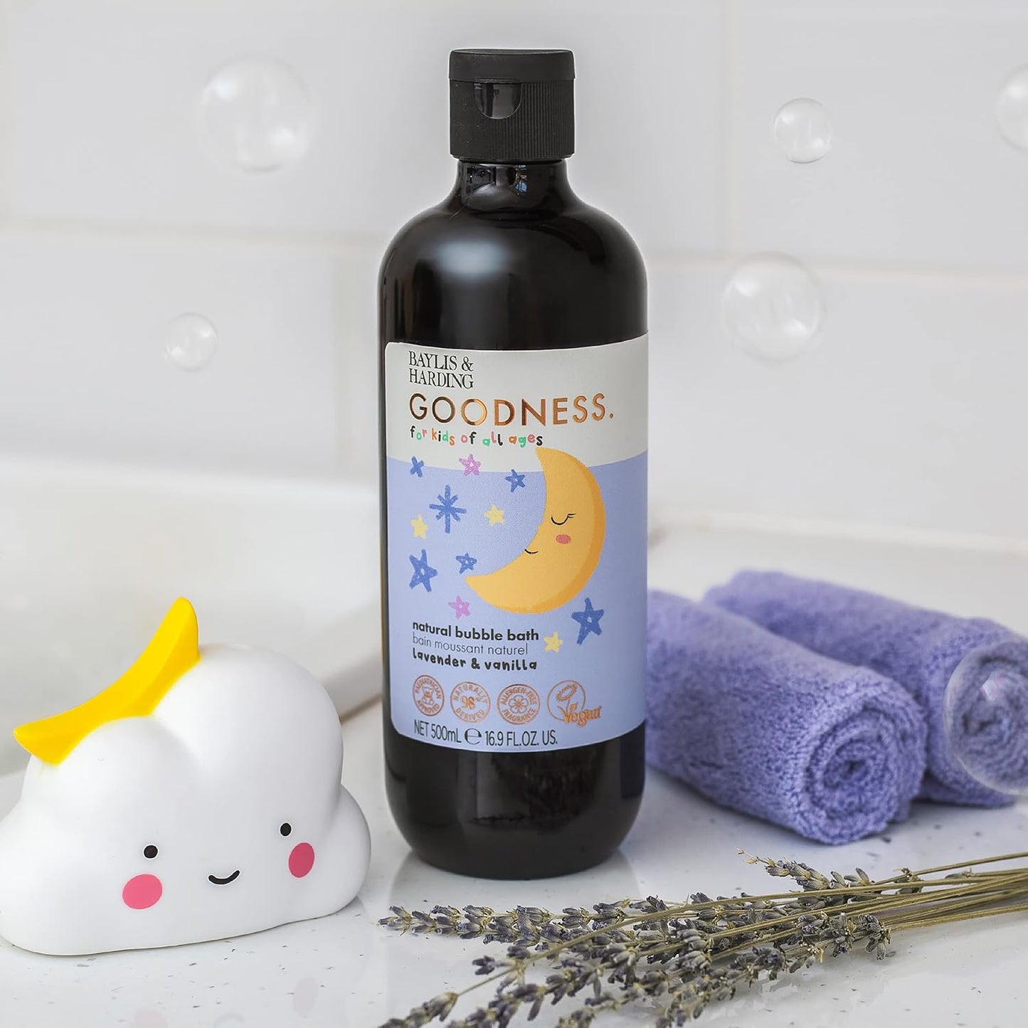 Baylis & Harding Goodness Kids Lavender & Vanilla Natural Bubble Bath 16.9 fl. oz (Pack of 3) - Biodegradable Formula - Vegan Friendly