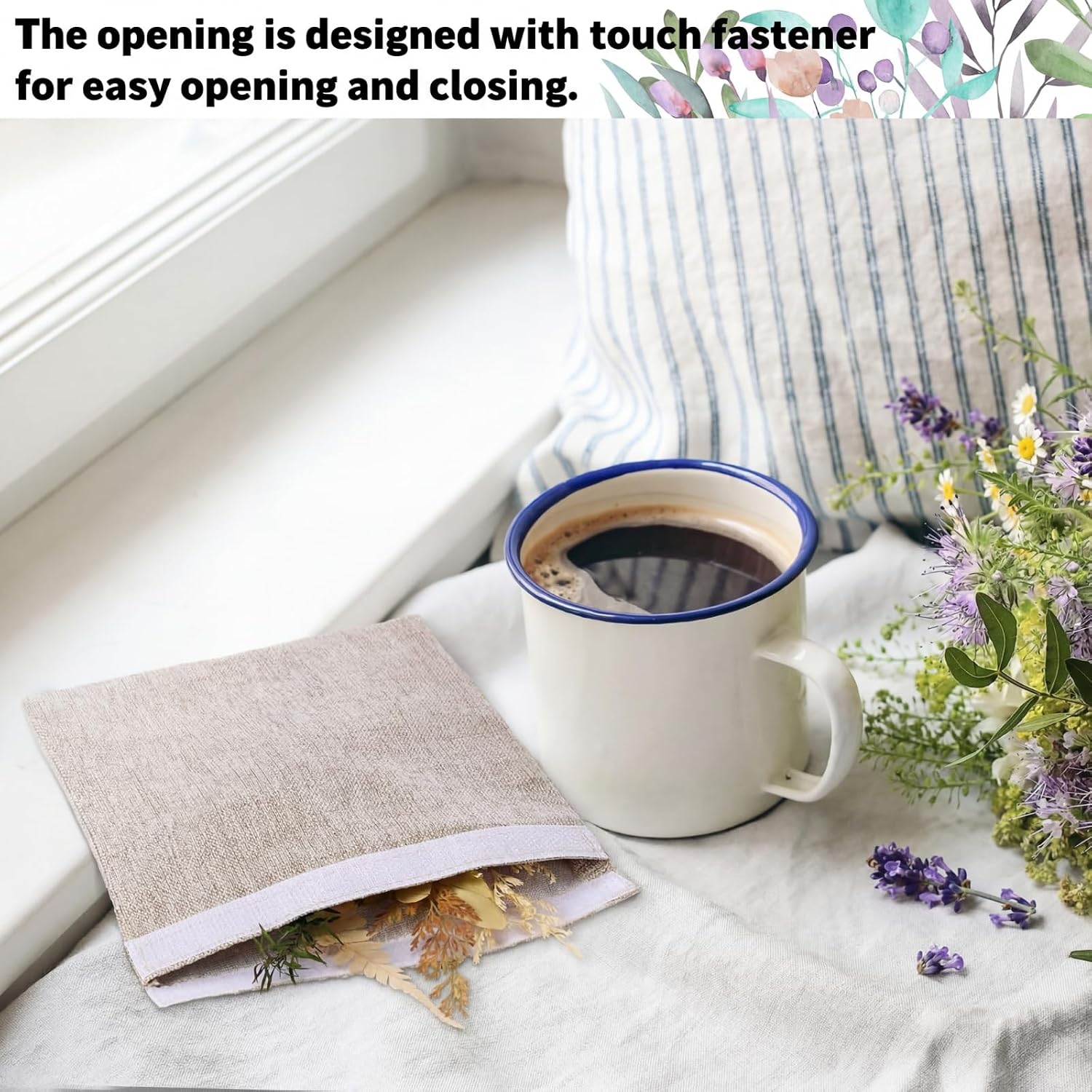 SATINIOR 10 Pack 6x6 Inch Embroidered Lavender Sachet Bags Sachet Empty Bags with Hook and Loop Fasteners Cotton Linen Mini Fabric Pouch for DIY Craft Filling Spice Jewelry Wedding Gift
