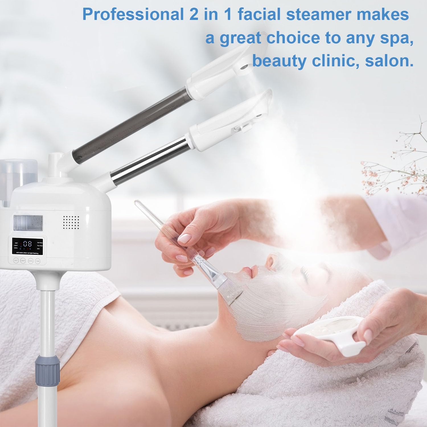 2 in 1 Facial Steamer Upgrade PTC Heating, Professional Face Steamer, Esthetician Steamer with Hot & Cold Mist Steamer for Home Beauty Salon Spa (2 in 1)