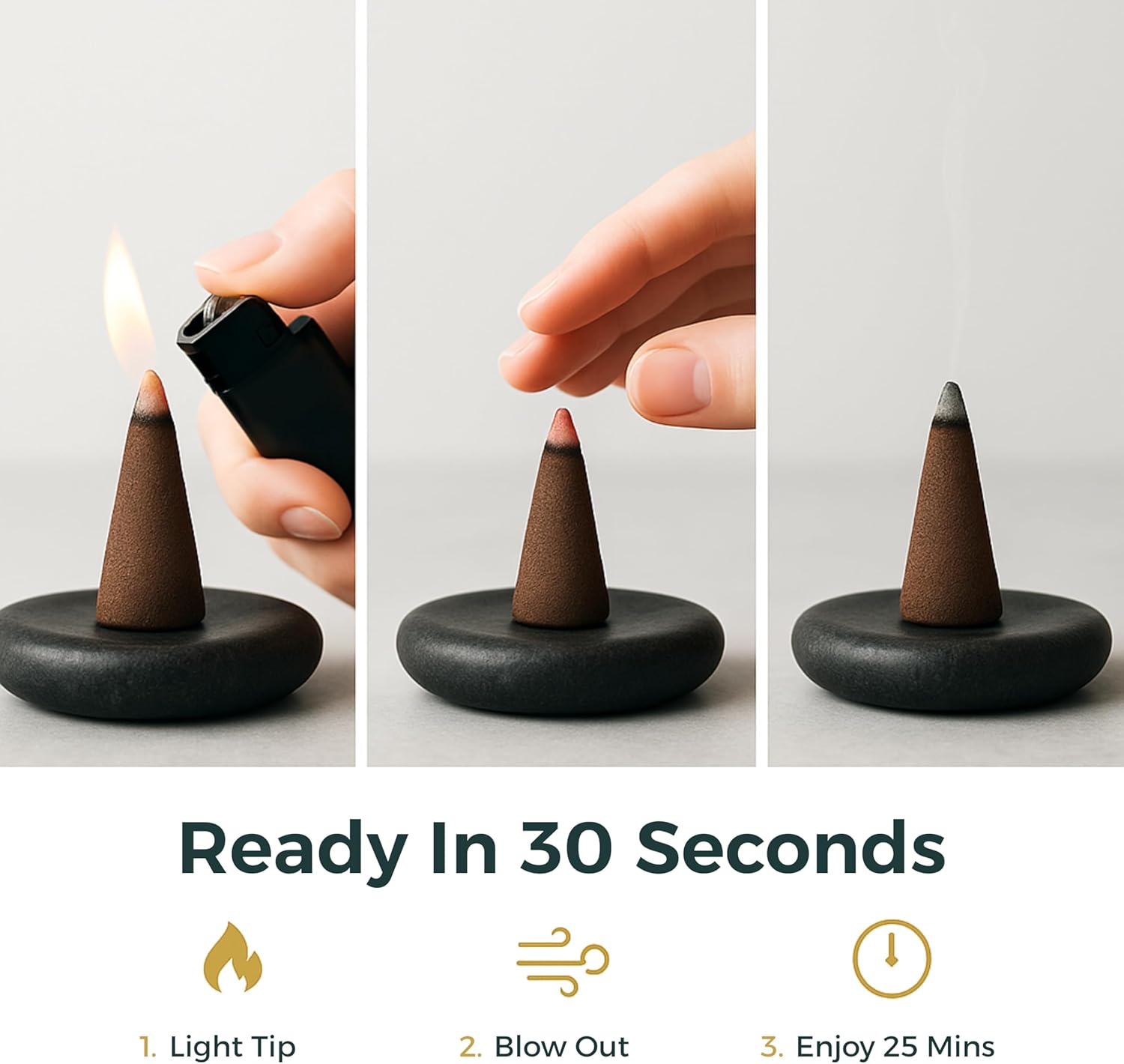 Fumino Simply Sandalwood Incense Cones 15 Pack - Handmade Natural Masala Incense Cones for Meditation & Home Fragrance, Low-Smoke Warm Woody Scent, Bureau Veritas Certified