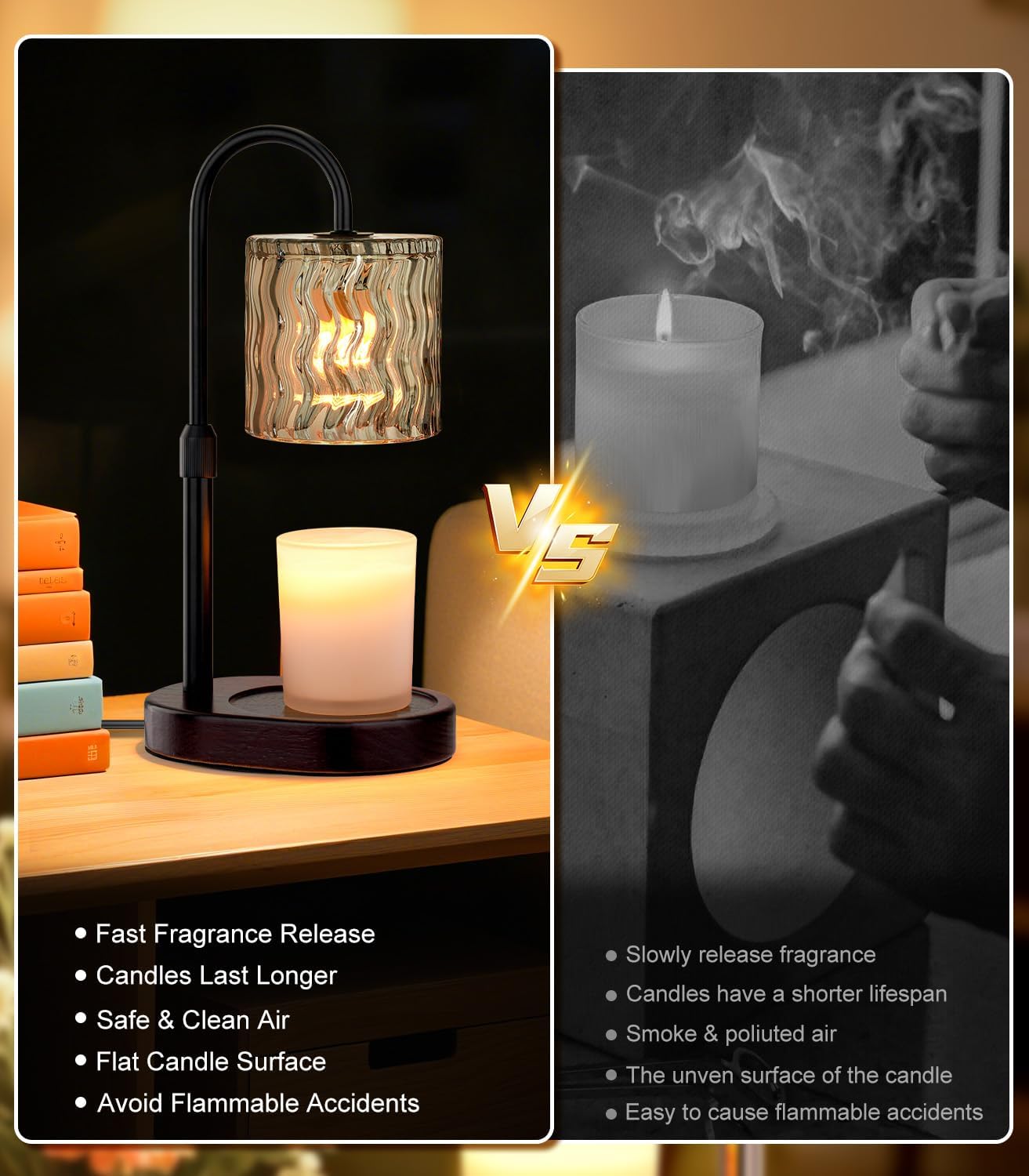 Candle Warmer Lamp Electric Timer: Height Adjustable Burner Jar- Dimmable Candles Warming Lamps - No Flame Scented Melts Wax - All Candle Jars Home Decor Table Light