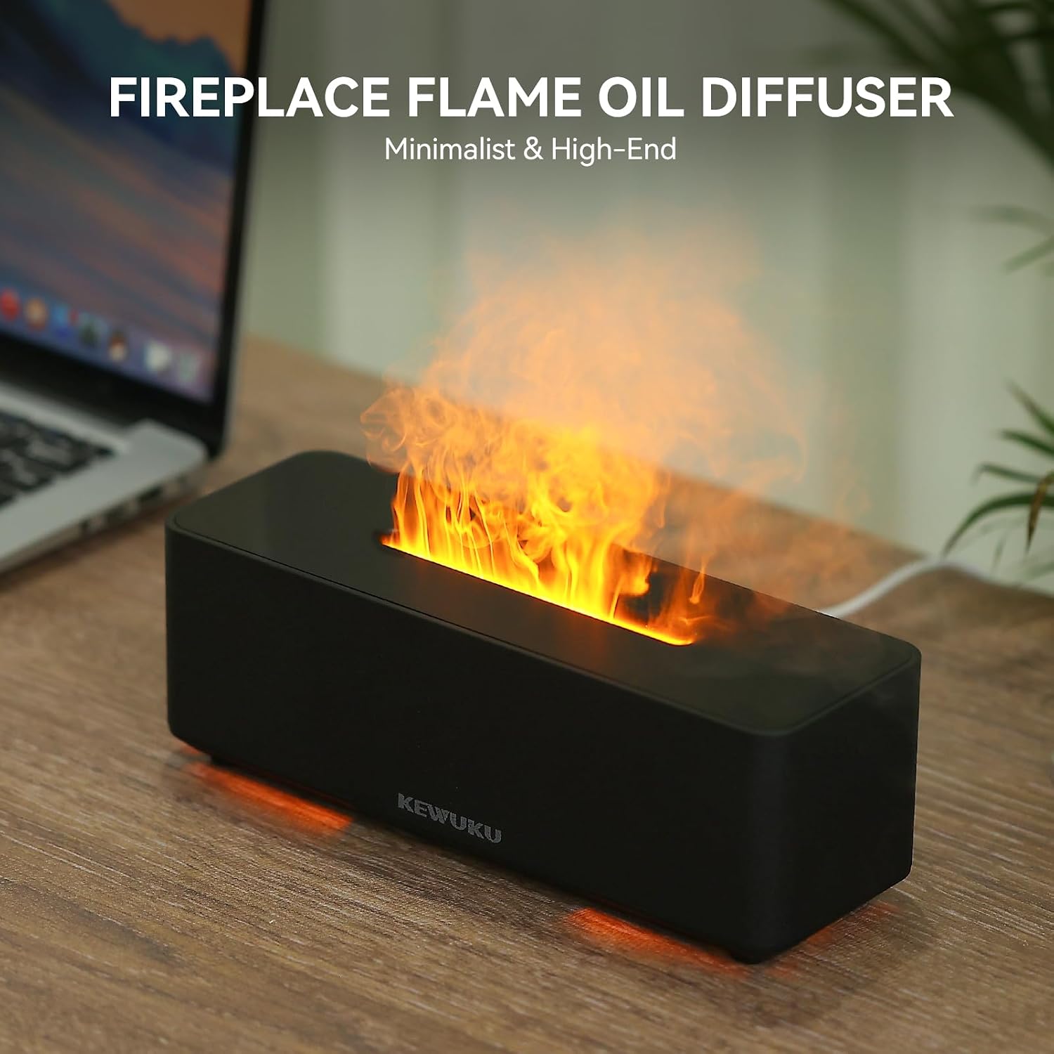 Essential Oil Diffuser and Humidifier with Flickering Flame Light, 10oz,Ultrasonic, Quiet, Auto Shut Off for Bedroom, Office, Yoga