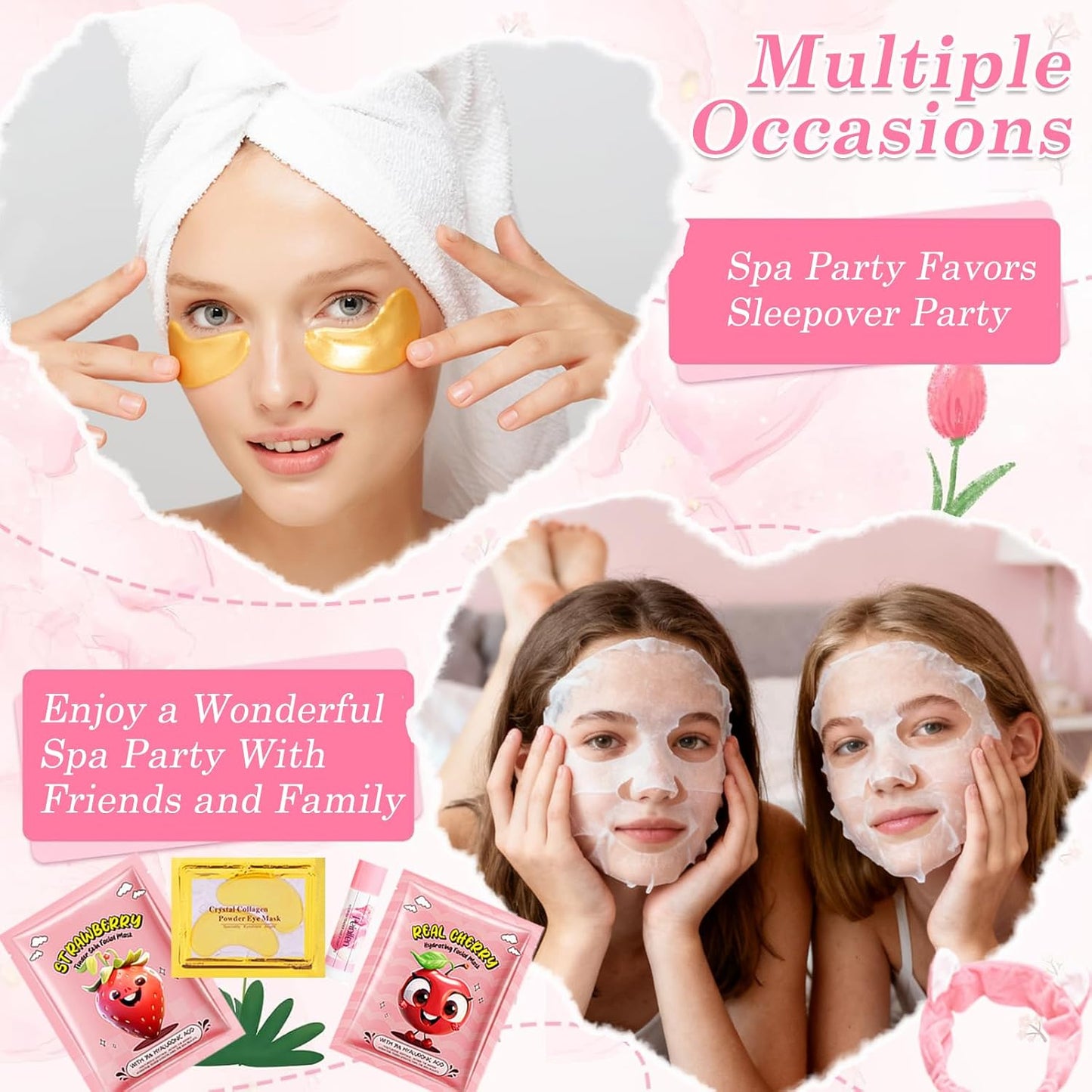110PCS Spa Party Supplies for Girls, Spa Party Favors Include Lip Mask, Foot Bath Bombs, Face Masks, Skin Care For Teens 10-12, Sleepover Party Supplies for Girls, Spa Birthday Bulk Gifts for Women