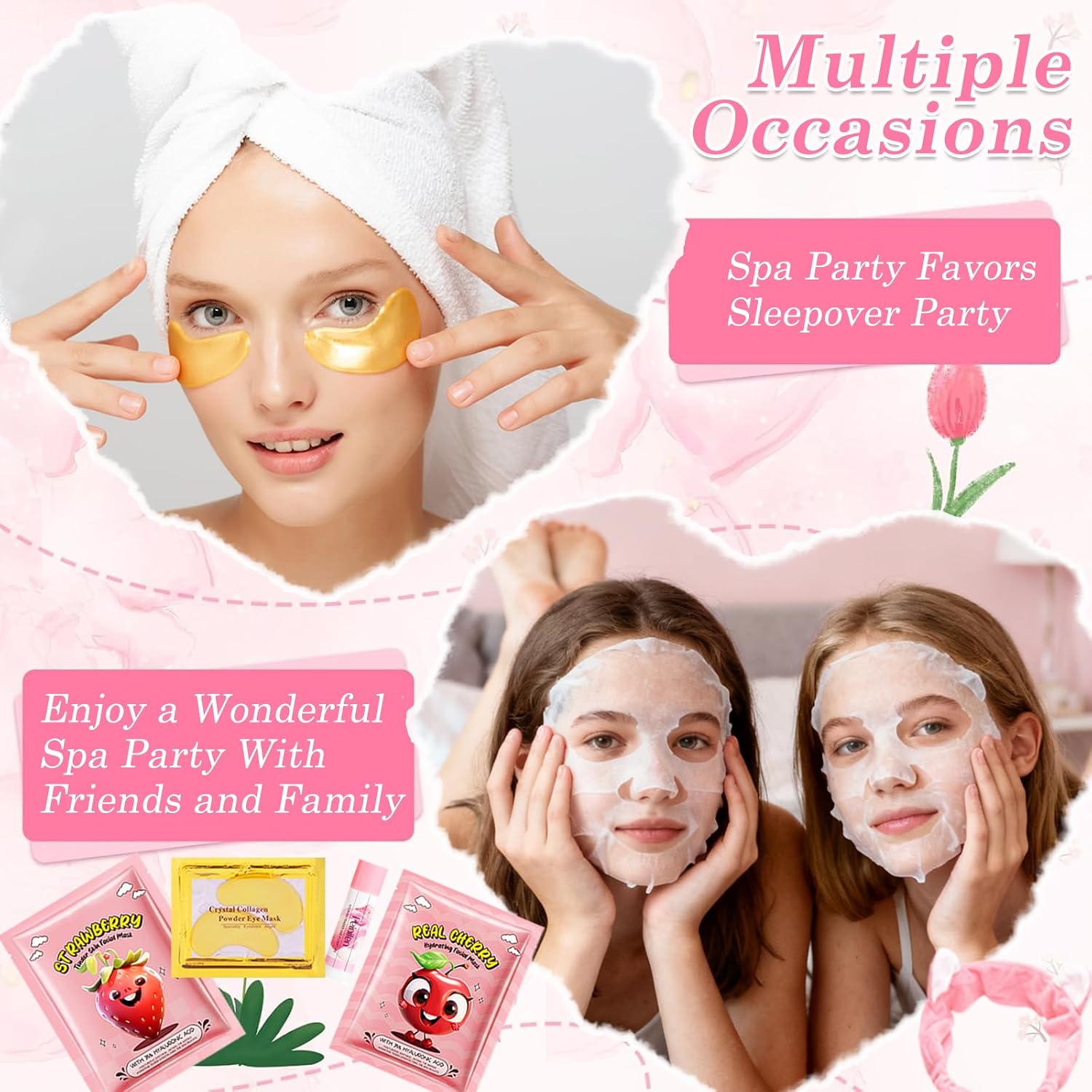 110PCS Spa Party Supplies for Girls, Spa Party Favors Include Lip Mask, Foot Bath Bombs, Face Masks, Skin Care For Teens 10-12, Sleepover Party Supplies for Girls, Spa Birthday Bulk Gifts for Women