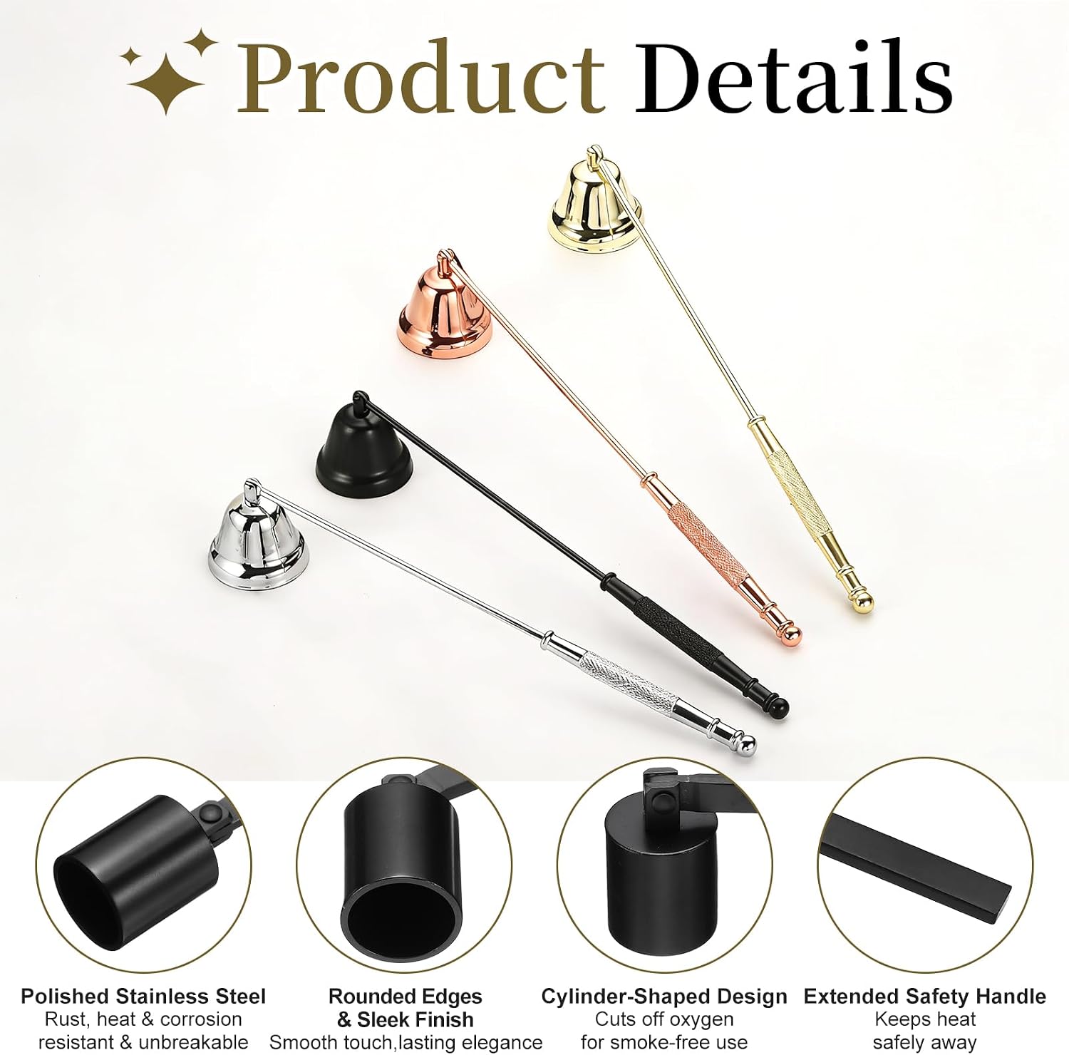 uxcell Candle Snuffer, Candle Extinguish with Long Handle, Wick Flame Snuffer Extinguish Accessory Cylinder-Shaped for Putting Out Flame Home Decor Gifts, Black