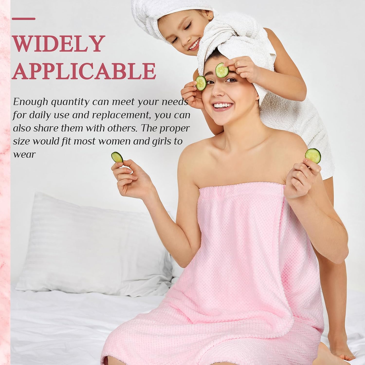Tigeen 8 Pcs Spa Wraps for Women,Towel Wrap Waffle Spa Robe with Adjustable Closure Elastic Lightweight for Bath Shower(Pink,Medium)