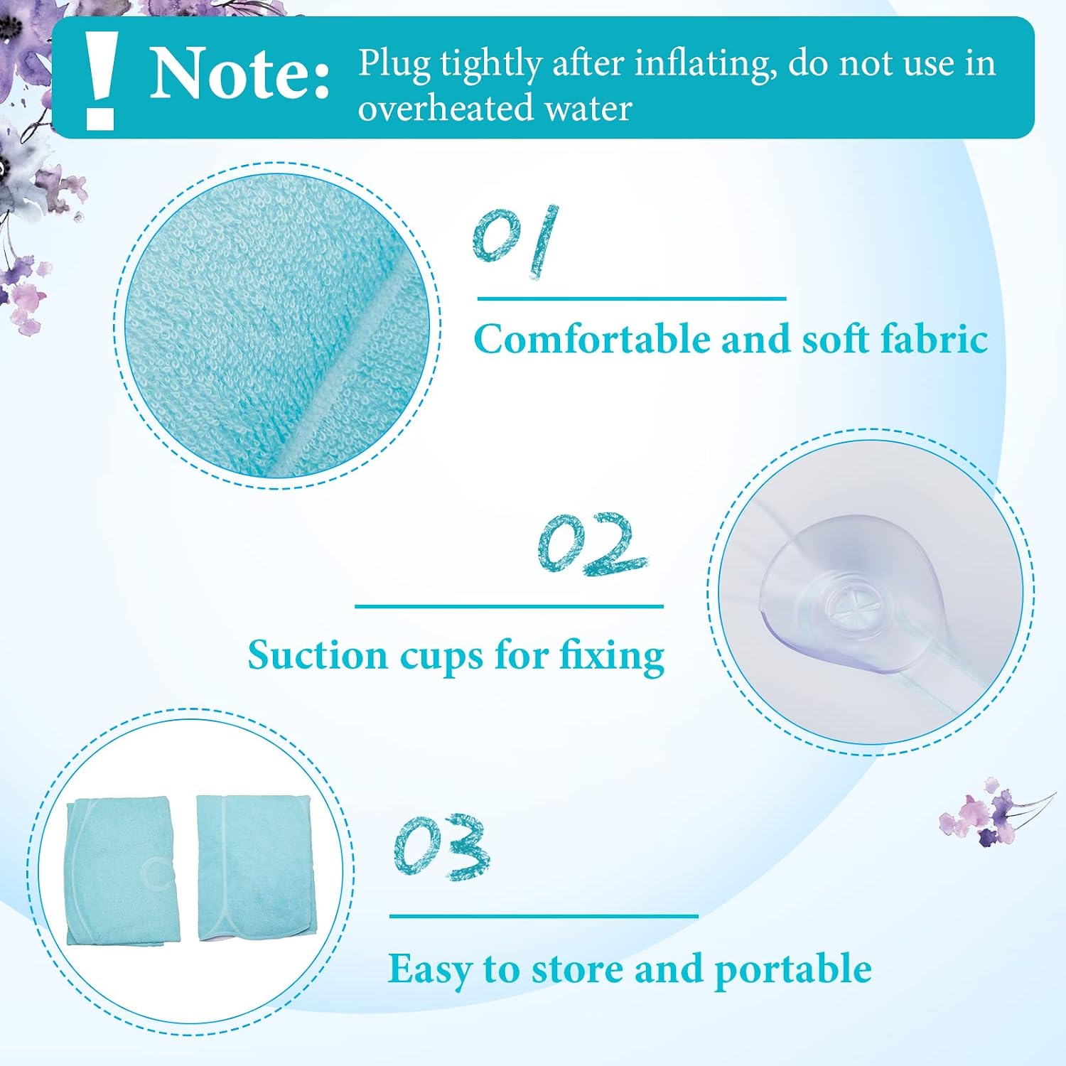 Jetec 2 Pcs Inflatable Bath Pillow with Suction Cup Terry Cloth Covered Bath Pillow Shell Shape Bathtub Spa Pillows Comfortable Soft Cushion Neck Support Fits All Pool Bathroom Home Spa Hot Tub(Blue)