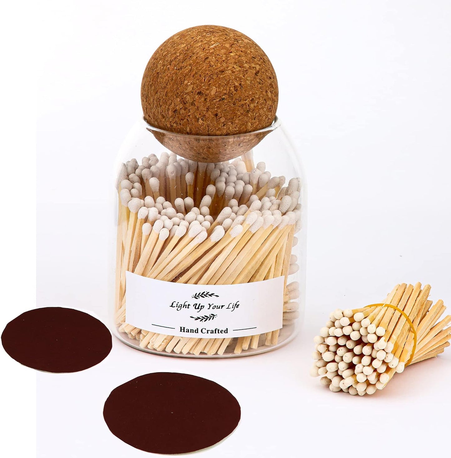 White Matches Included (150Pcs), Match Holder with Striker, Match Cloche with Striker, Safety Matches for Candles with Striker, 150Pcs 3'' Candle Matches, Long Fireplace Matches for BBQ Grill