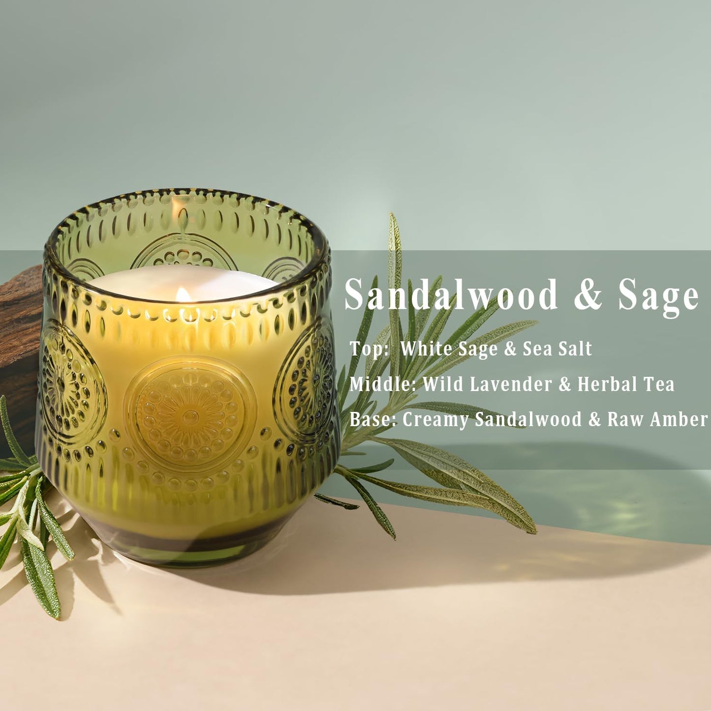 2 Pcs Soy Wax Scented Jar Candles Set, Sandalwood Sage & Citrus Lavender- Scented Candles for Home, 7.5oz Each, Up to 52 Hours Burn Time, Decorative Aromatherapy Candle for Relaxation & Luxury Gifting