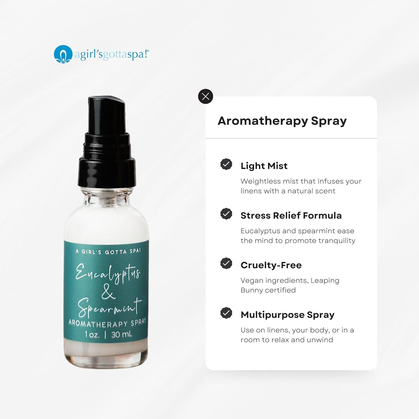 A Girl's Gotta Spa! Eucalyptus and Spearmint Stress Relief Pillow Spray, Vegan and Cruelty-Free, 30ml