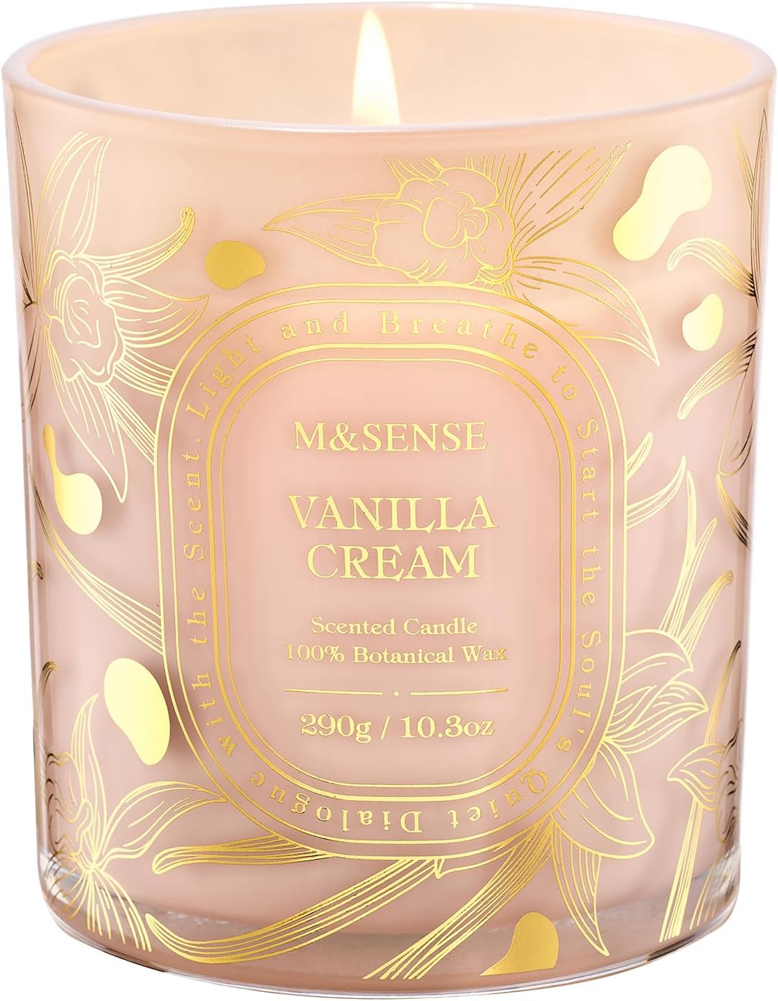 M&SENSE Vanilla Cream Scented Candle 10.3oz Golden Stamped | Non-Toxic Soy Wax, 55 Hours Burn Time, Clean Burn, Cozy Warm Relax Home Fragrance Housewarming Gift