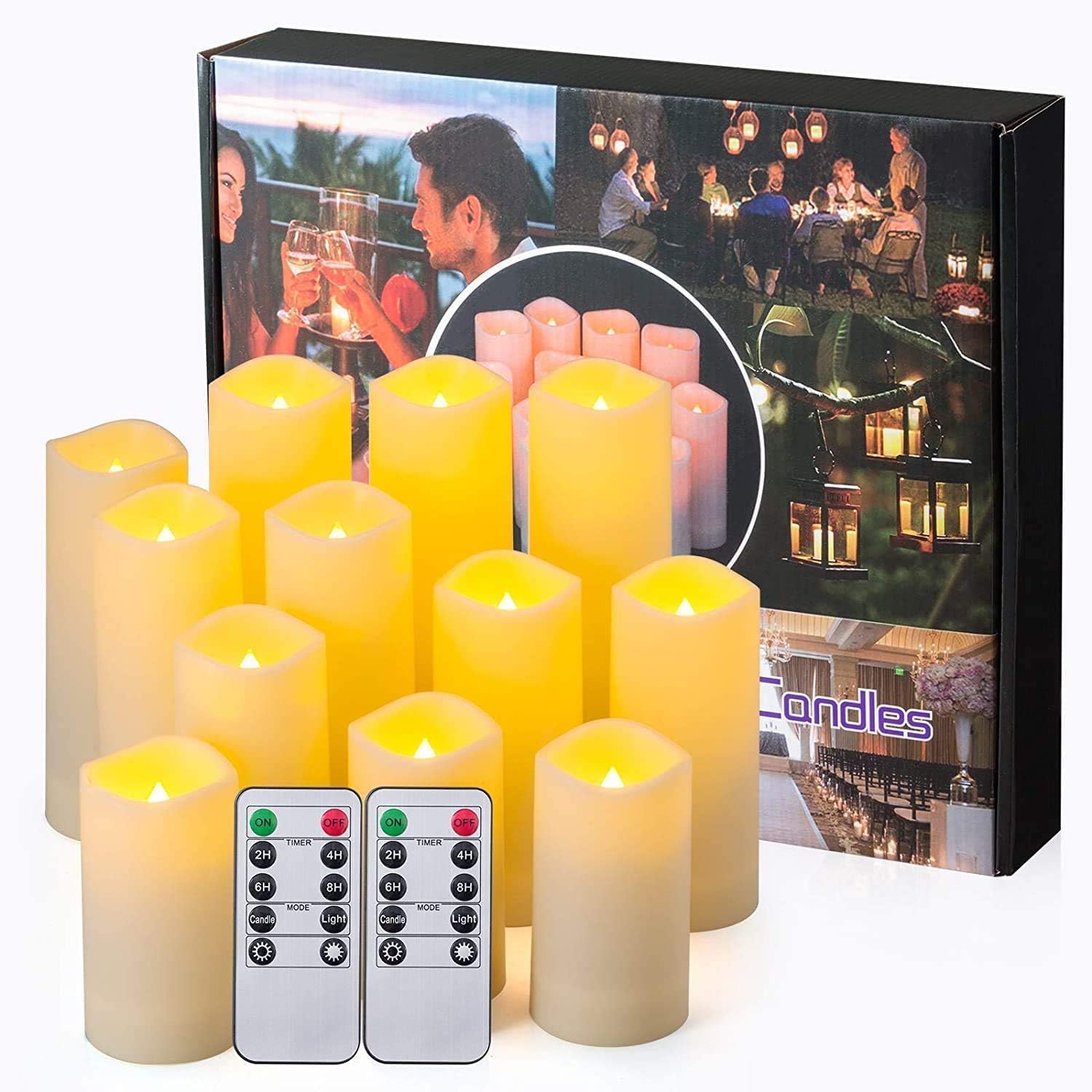 Flameless Candles with Remote Control Waterproof Outdoors & Indoors, Battery Candles with Remote Timer, Decorative Remote Led Candles. (D 2.2''X H 4'' 5'' 6'' 7'') -12-Pack.