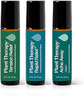 Plant Therapy Pain Support Essential Oil Roll On Blend Set, 10 mL (1/3 oz) Each of Ache Away, Rapid Relief & Tension Relief, Pure, Pre-Diluted, Essential Oil Blends