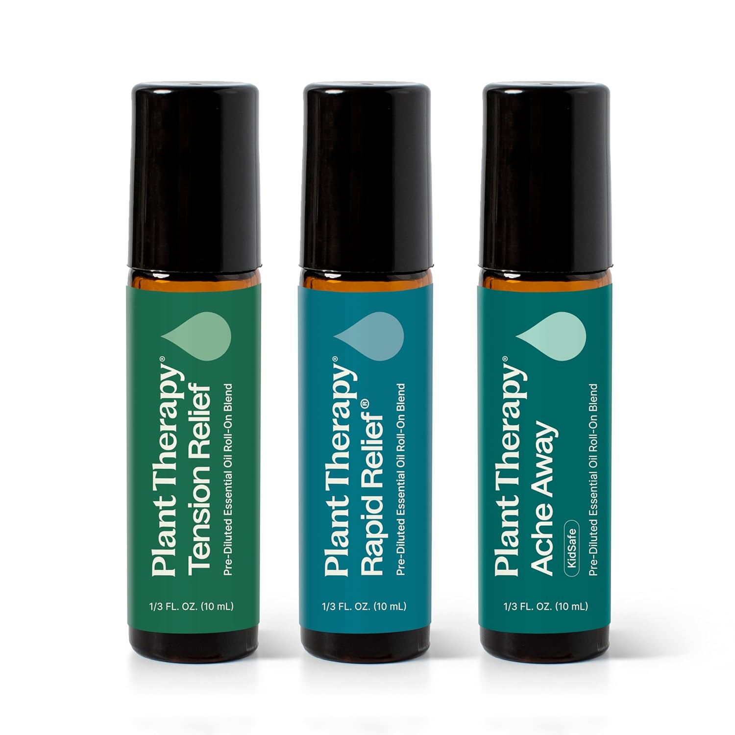 Plant Therapy Pain Support Essential Oil Roll On Blend Set, 10 mL (1/3 oz) Each of Ache Away, Rapid Relief & Tension Relief, Pure, Pre-Diluted, Essential Oil Blends