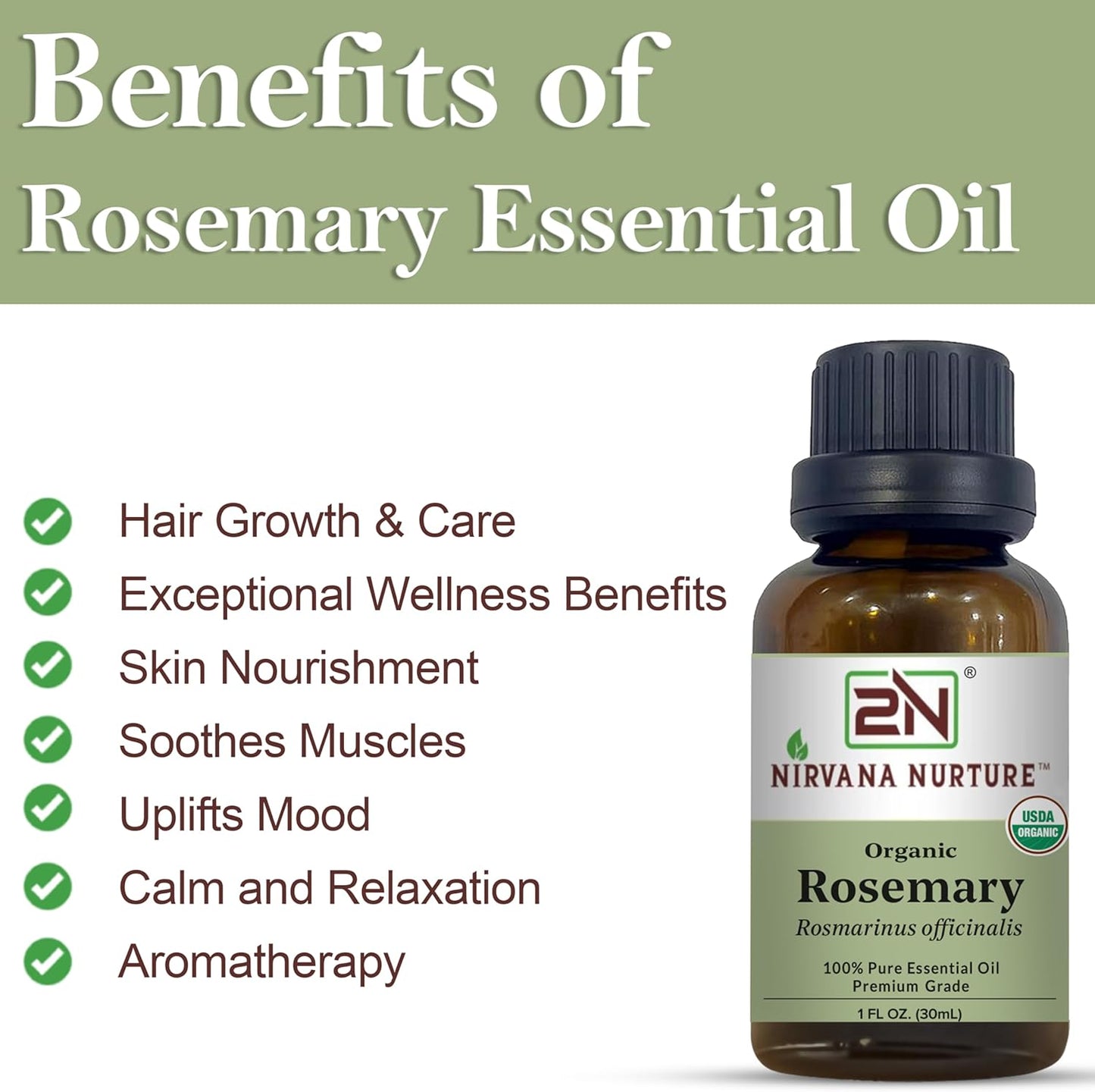 Rosemary Essential Oil, USDA Certified Organic, 100% Pure Undiluted, Aromatherapy Oil for Diffuser, Hair & Skin Care