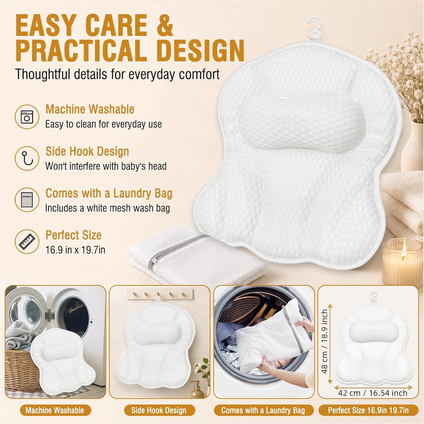 SZXYX Bath Pillows for Tub,Ergonomic Bathtub Spa Bath Pillow 5D Air Mesh Bathtub Headrest with Neck & Back Support Suitable for All Bathtubs, Hot Tubs, and Home Spa Baths