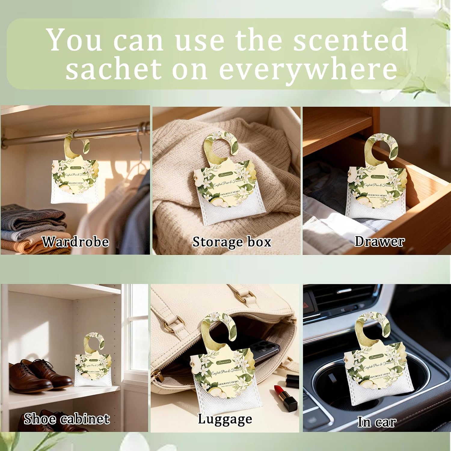 15 Packs Scented Sachets Bag for Drawers and Closets, Home Fragrance Sachet, Long-Lasting Hanging Closet Deodorizer Smell Goods for House (English Pear & Freesia)