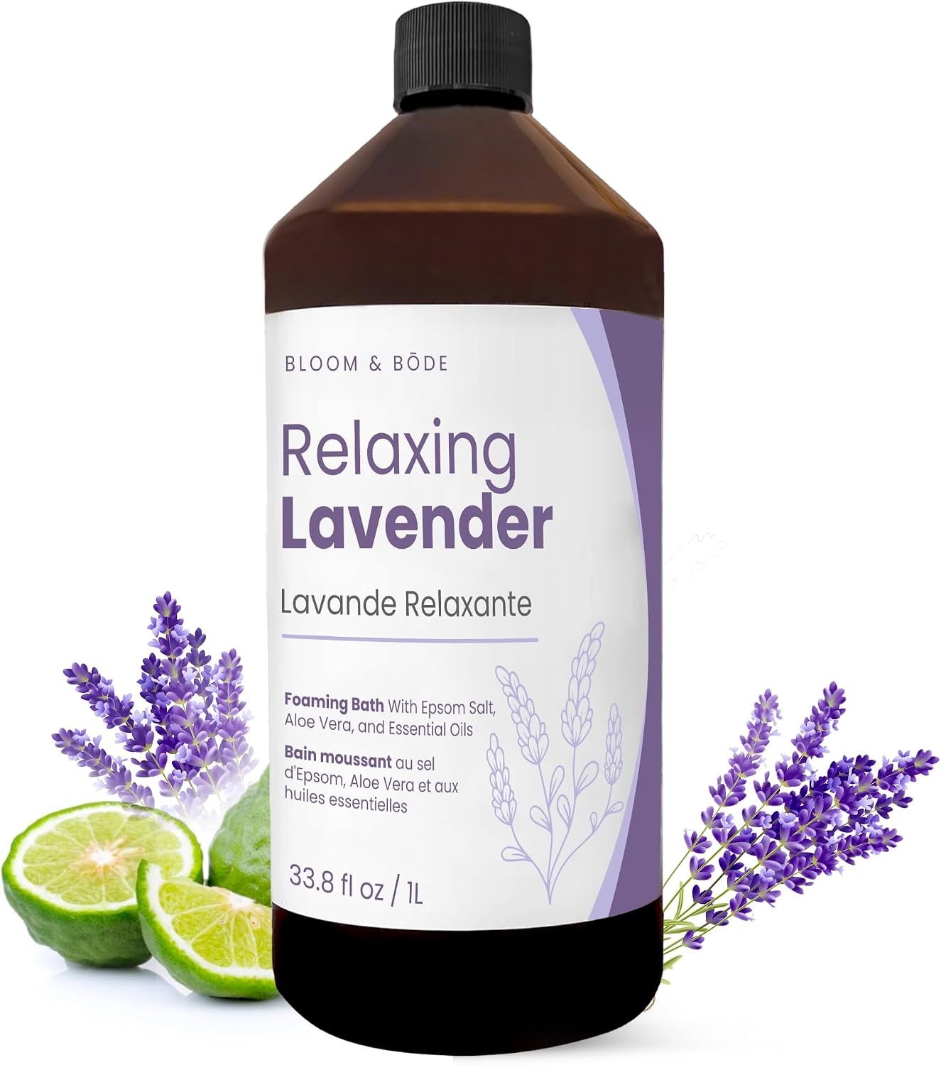 Luxury Foaming Bath - Natural Scented Bubble Bath with Essential Oils and Epsom Salt - Relaxing Lavender Scent, 33.8 fl oz / 1L