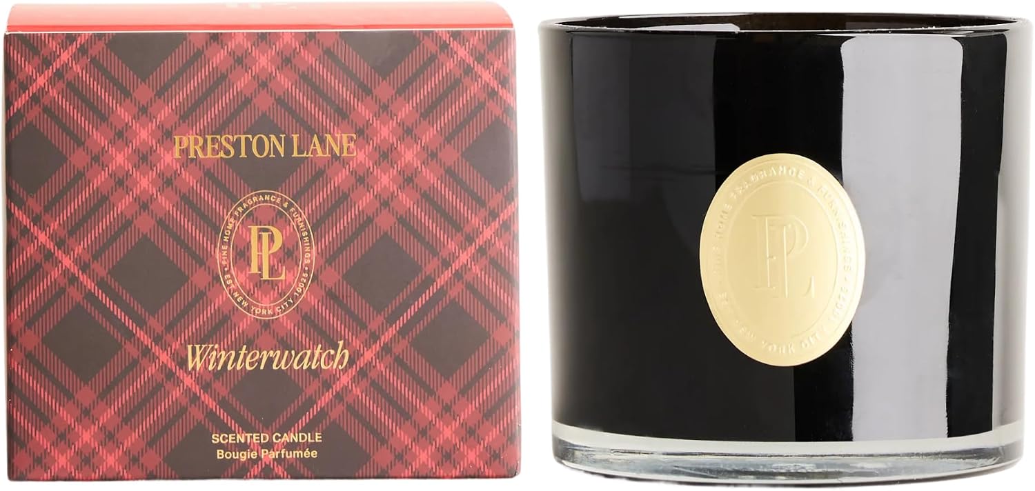 Preston Lane Luxury 3-Wick Scented Candle, Winterwatch, 24 oz Hand-Poured in USA | Long Burn Time (40–50 Hrs), Vegan Soy Wax Blend, Decorative Ceramic Vessel, Fine Italian Fragrance