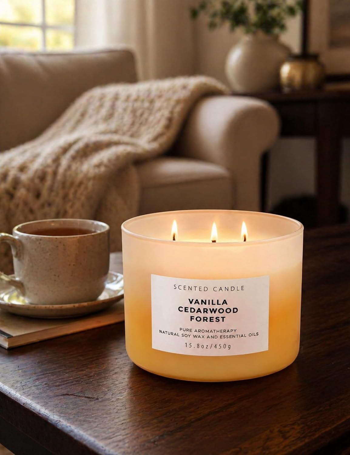 Vanilla Cedarwood Forest Candle | 3-Wick Large Scented Soy Candles 15.8 oz | Aromatherapy Vanilla Candle for Women & Men | Warm Woody Cozy Home Scent | Long Lasting Clean Burn