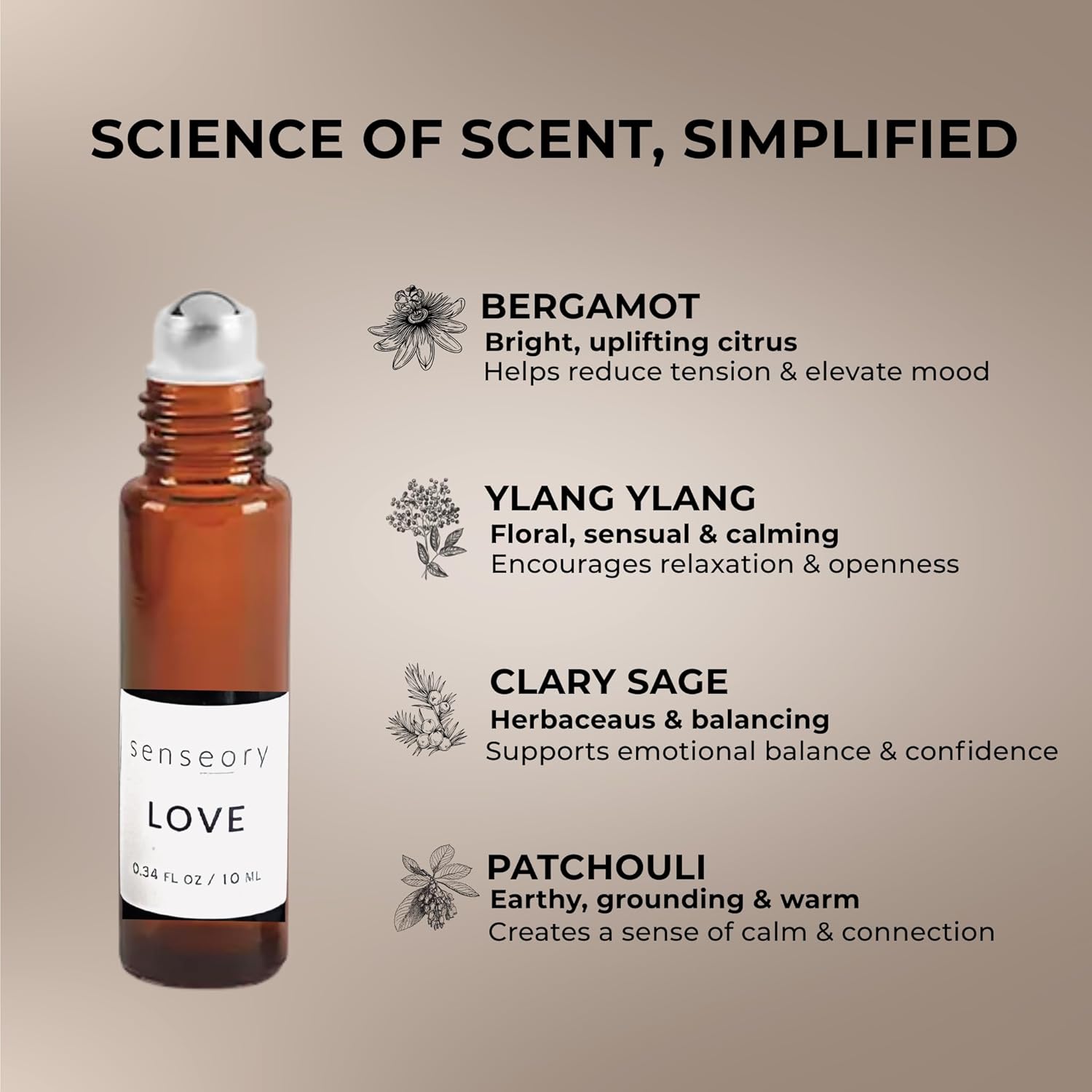 Love Essential Oil Roll-On – Sensual Aromatherapy Blend for Romance, Attraction, Confidence & Connection | Bergamot, Ylang Ylang, Patchouli & Clary Sage | Unisex Essential Oils – 10ml