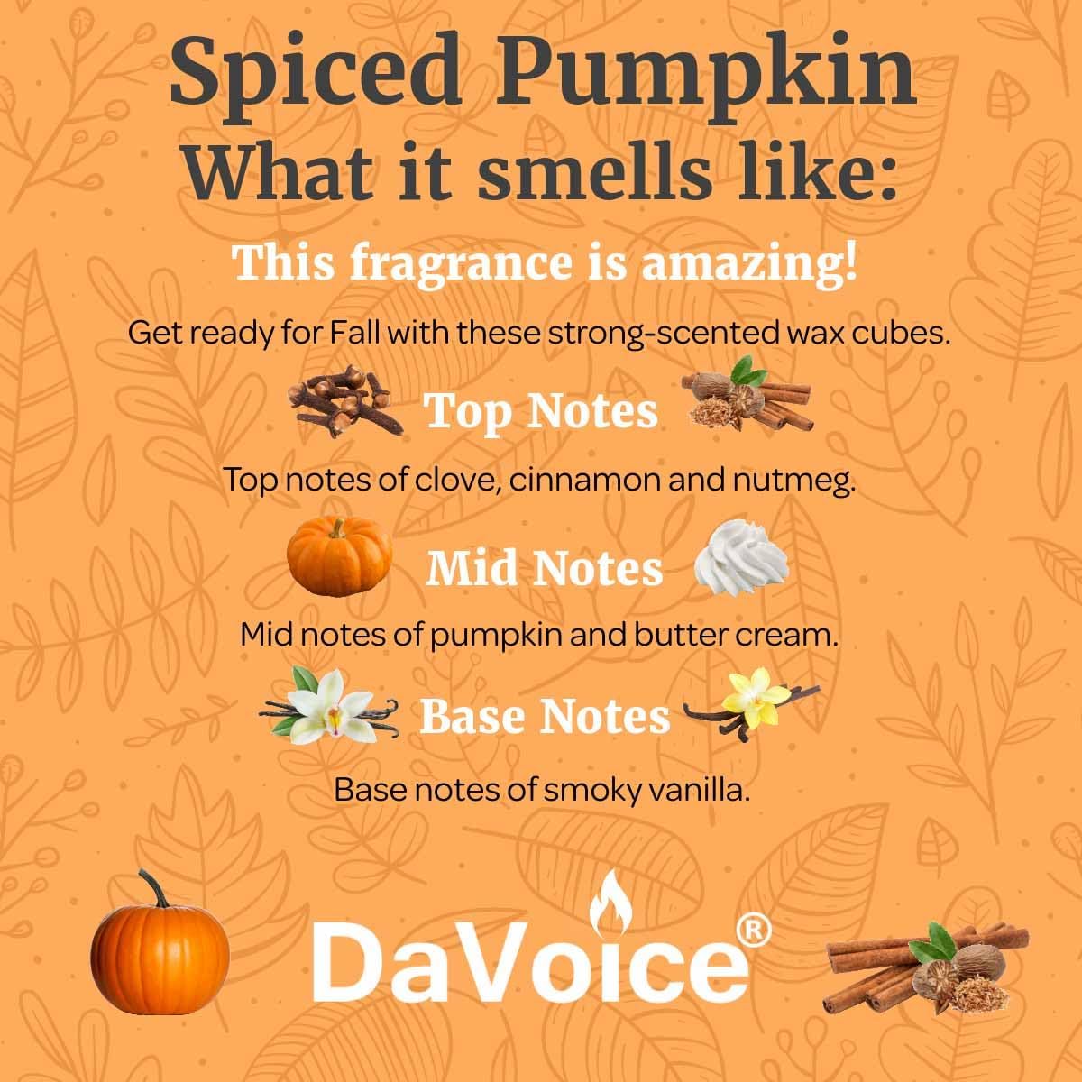 DaVoice Fall Wax Melts Wax Cubes Soy Wax Blend Melt - Spiced Pumpkin Wax Melts Fall Scents Long Lasting - Fall Scented Wax Melts (Pumpkin Spice Scent, 2.2 oz, 6 Cubes)