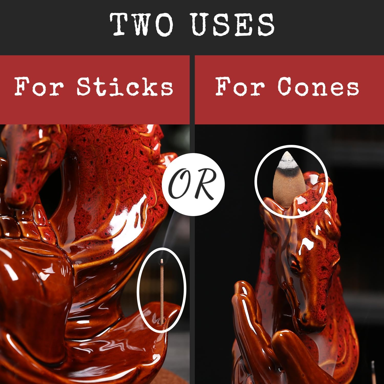 Horse Hand Incense Burner Holder - Ceramic Incense Waterfall Burner Horse, Backflow Horse Smoke Fountain Incense Holder with Cone & Stick Tweezer & Mat for Aromatherapy/Yoga/Home/Room Decor