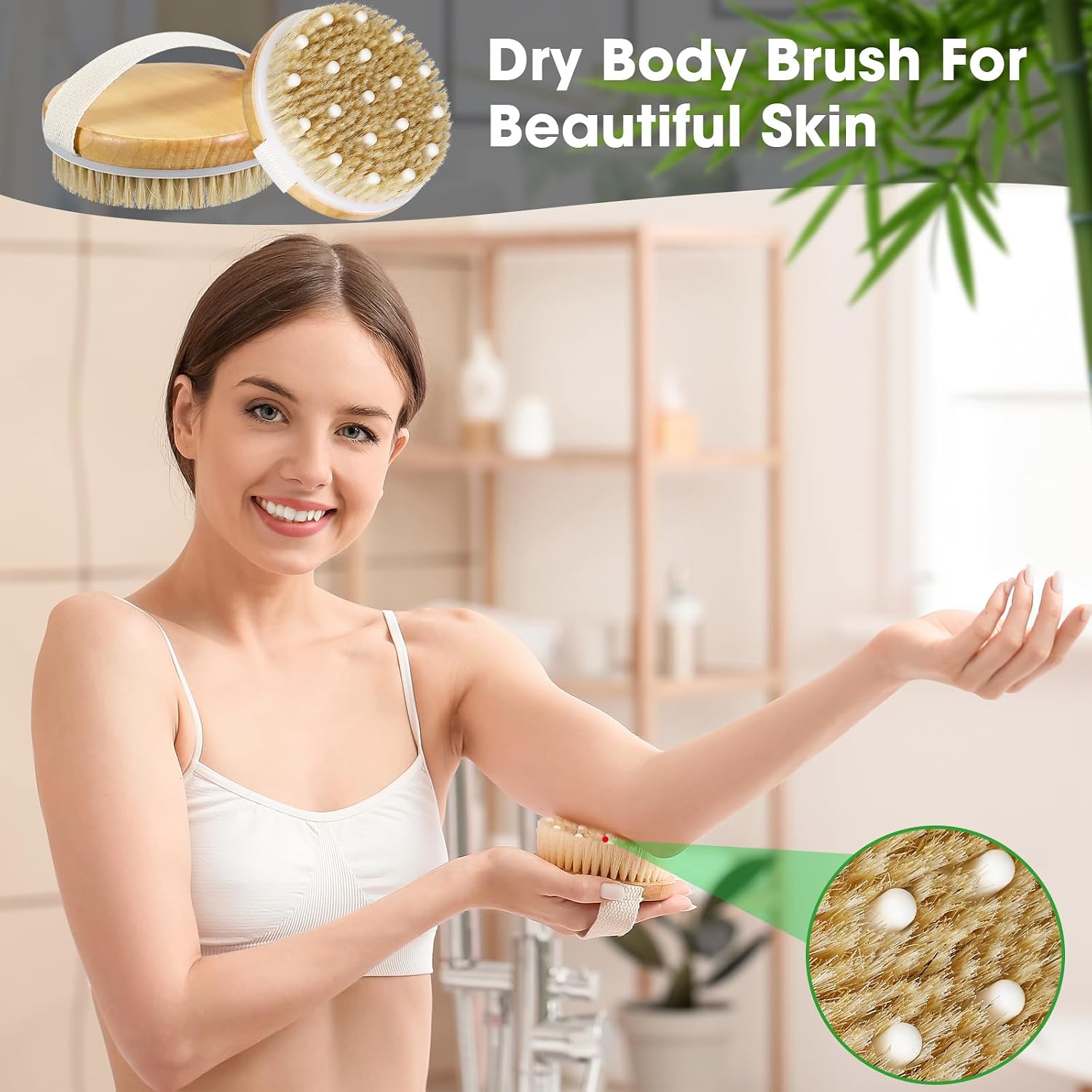 Gejoy 20 Pcs Dry Brushing Body Brush for Lymphatic Drainage Exfoliating Brush with Massage Nodule Dry Skin Body Scrubber Cellulite Shower Circulation Dead Exfoliator (4.3 x 4.3 Inches,Wood Color)