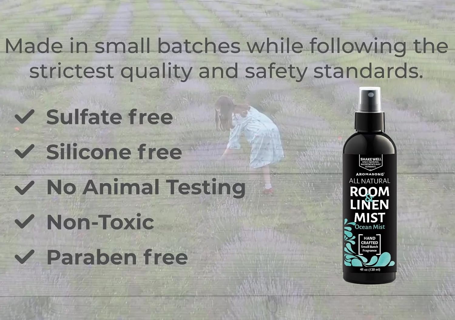 Aromasong All Natural Ocean Mist Room & Linen Spray For Pillows and Sheets - Odor Eliminator Bed Spray Air Freshener All Natural Essential Oil Spray For Sleeping