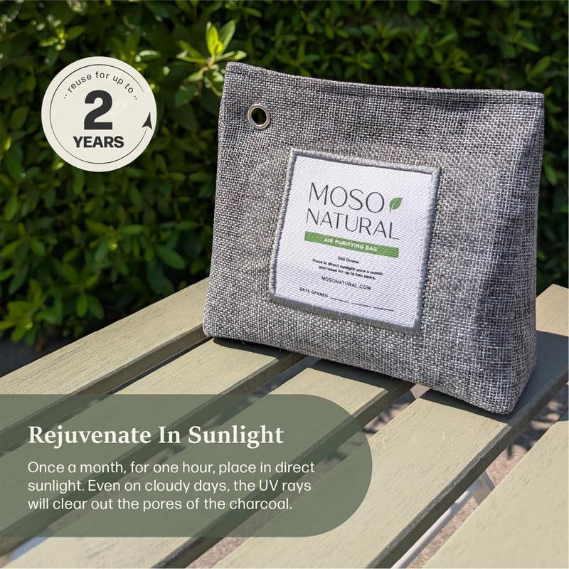 Moso Natural Air Purifying Bag 300g, Premium Charcoal Odor Absorber & Deodorizer for Closets, Bathrooms & Small Spaces — Lasts 2 Years, Pet Odor Eliminator for Home, Unscented Bamboo Charcoal Bag