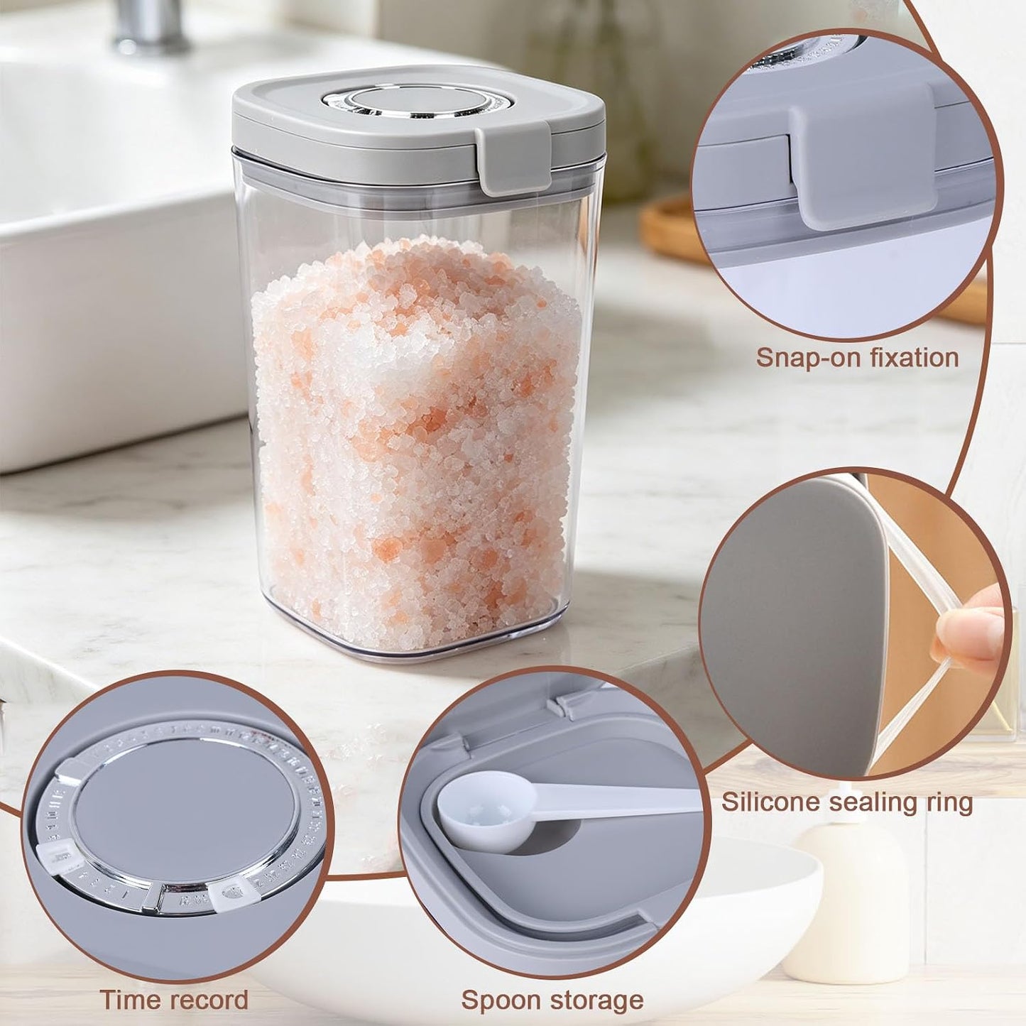 Bath Salt Container 60 Oz, Clear Bathroom Jar with Lid and Spoon for Bath Salts, Epsom Salt, Bath Accessories for Women, Bathroom Decor, Bathtub Supplies and Laundry Powder Storage