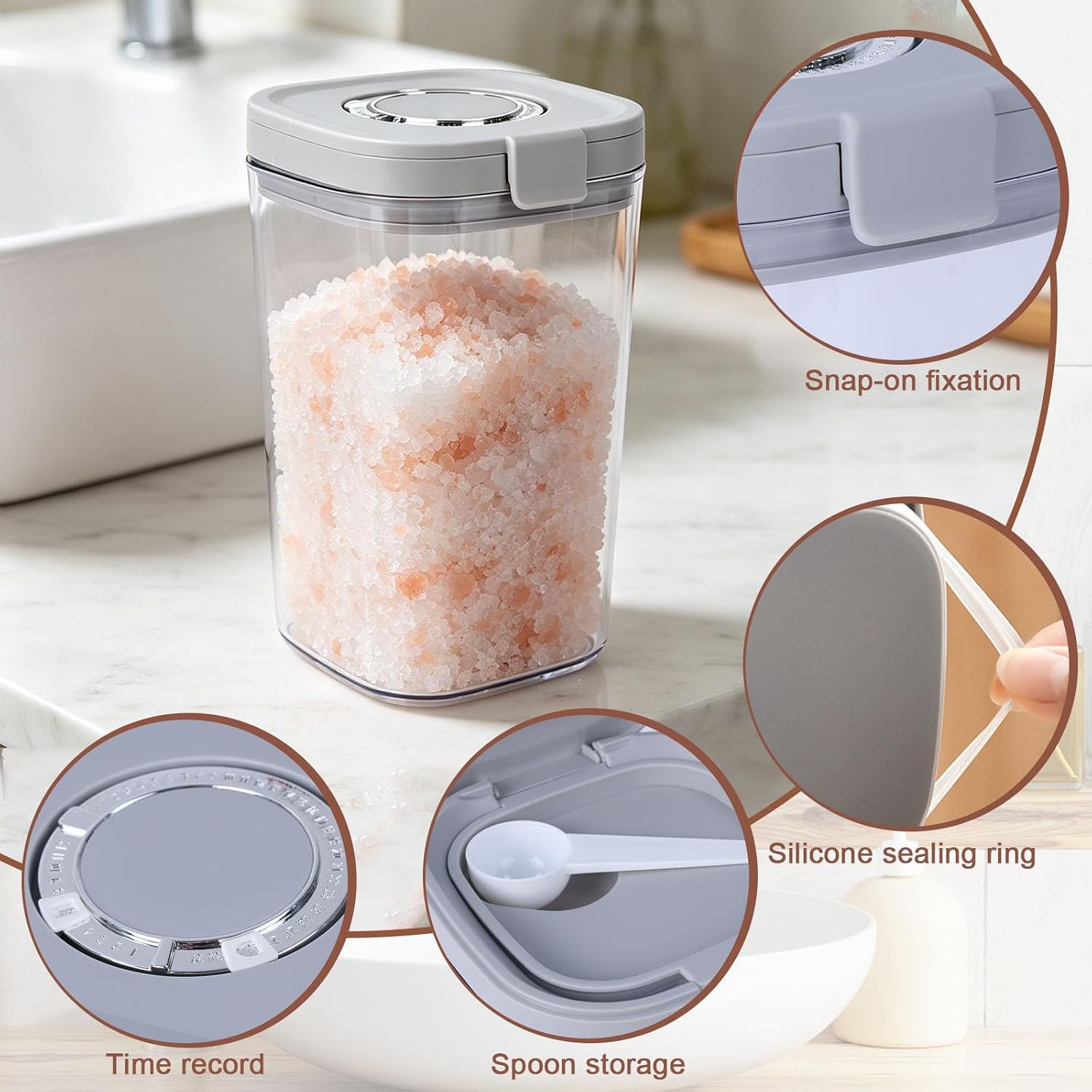Bath Salt Container 60 Oz, Clear Bathroom Jar with Lid and Spoon for Bath Salts, Epsom Salt, Bath Accessories for Women, Bathroom Decor, Bathtub Supplies and Laundry Powder Storage