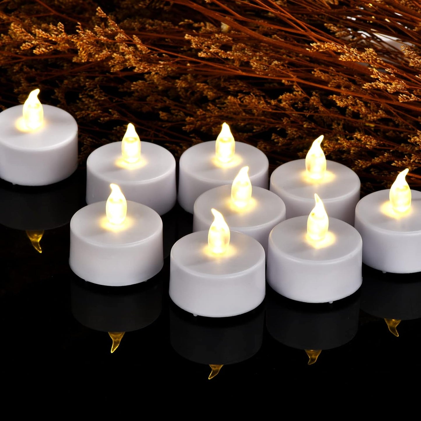 Flameless Tea Lights Candles 50/100/150 Packs LED Battery Operated Electric Votive Fake Candles Realistic Flickering and 200+ Hours Long Lasting Bright for Celebrations Festivals (50 Packs, White)