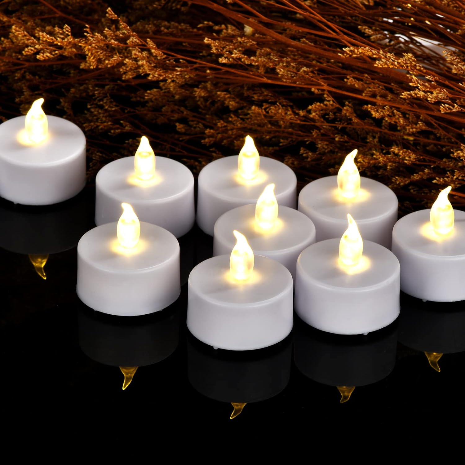 Flameless Tea Lights Candles 50/100/150 Packs LED Battery Operated Electric Votive Fake Candles Realistic Flickering and 200+ Hours Long Lasting Bright for Celebrations Festivals (50 Packs, White)