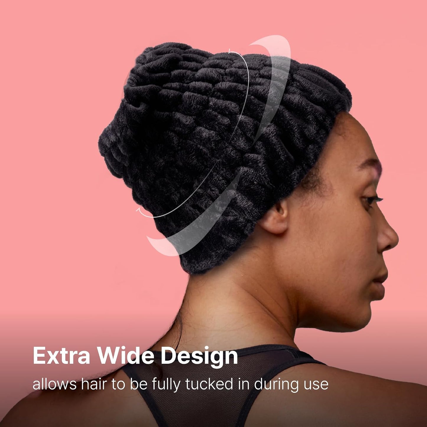 Red by Kiss Extra Wide Spa Headband, Super Absorbent & Soft Fluffy Plush Fleece, Full Hairline Coverage, Essential for Makeup, Skincare, Face Washing, Shower, Sauna, One Size Fits All (Black)