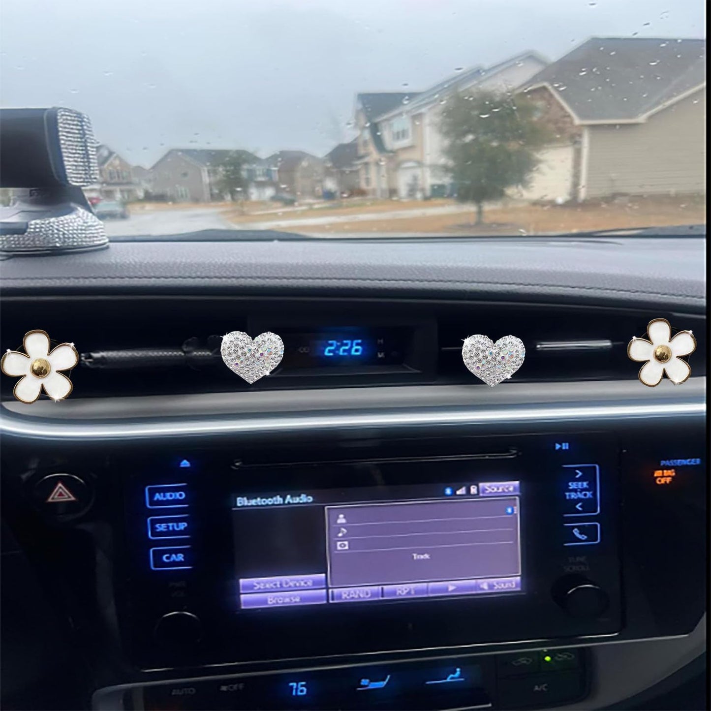 4PCS Car Air Vent Clips with Fragrance Pads, Cute Flower Car Air Fresheners Vents Clips Diamond Vent Clip Auto Interior Decor Charm Bling Auto Accessories Decoration for Women (White)