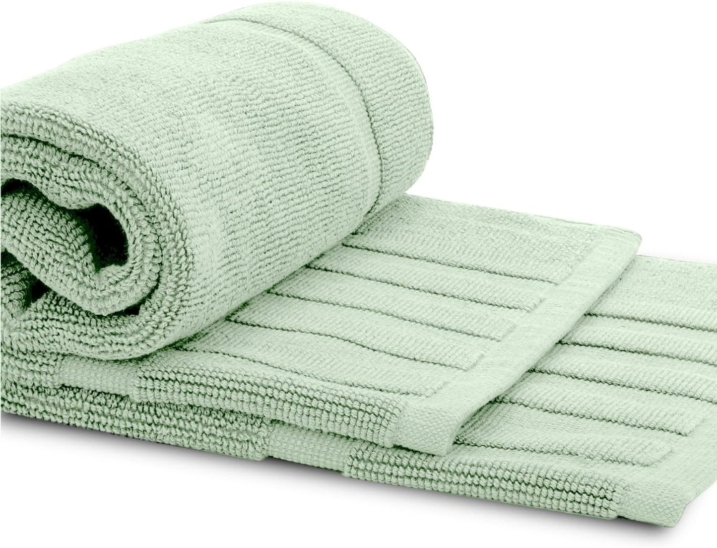 White Classic Luxury Bath Mat Floor Towel Set - Absorbent Cotton Hotel Spa Shower/Bathtub Mats [Not a Bathroom Rug] 22"x34" | 2 Pack | Mint Green