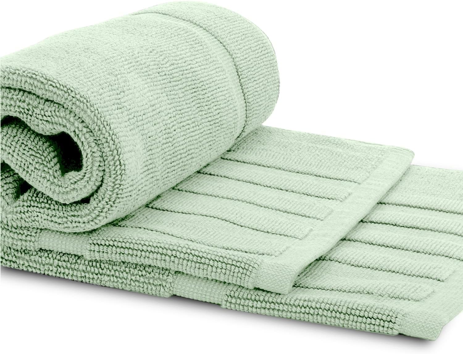 White Classic Luxury Bath Mat Floor Towel Set - Absorbent Cotton Hotel Spa Shower/Bathtub Mats [Not a Bathroom Rug] 22"x34" | 2 Pack | Mint Green