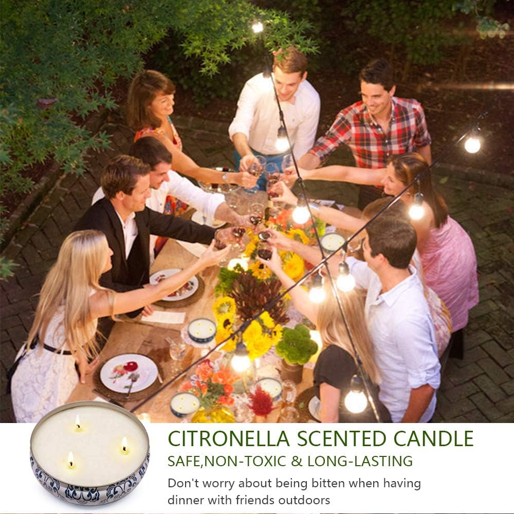 Large Citronella Candles Outdoor and Indoor, 3 Packs 13.5oz 3-Wick Soy Wax Portable Travel Tin Candle for Home Garden Patio Yard Balcony and Summer Gift