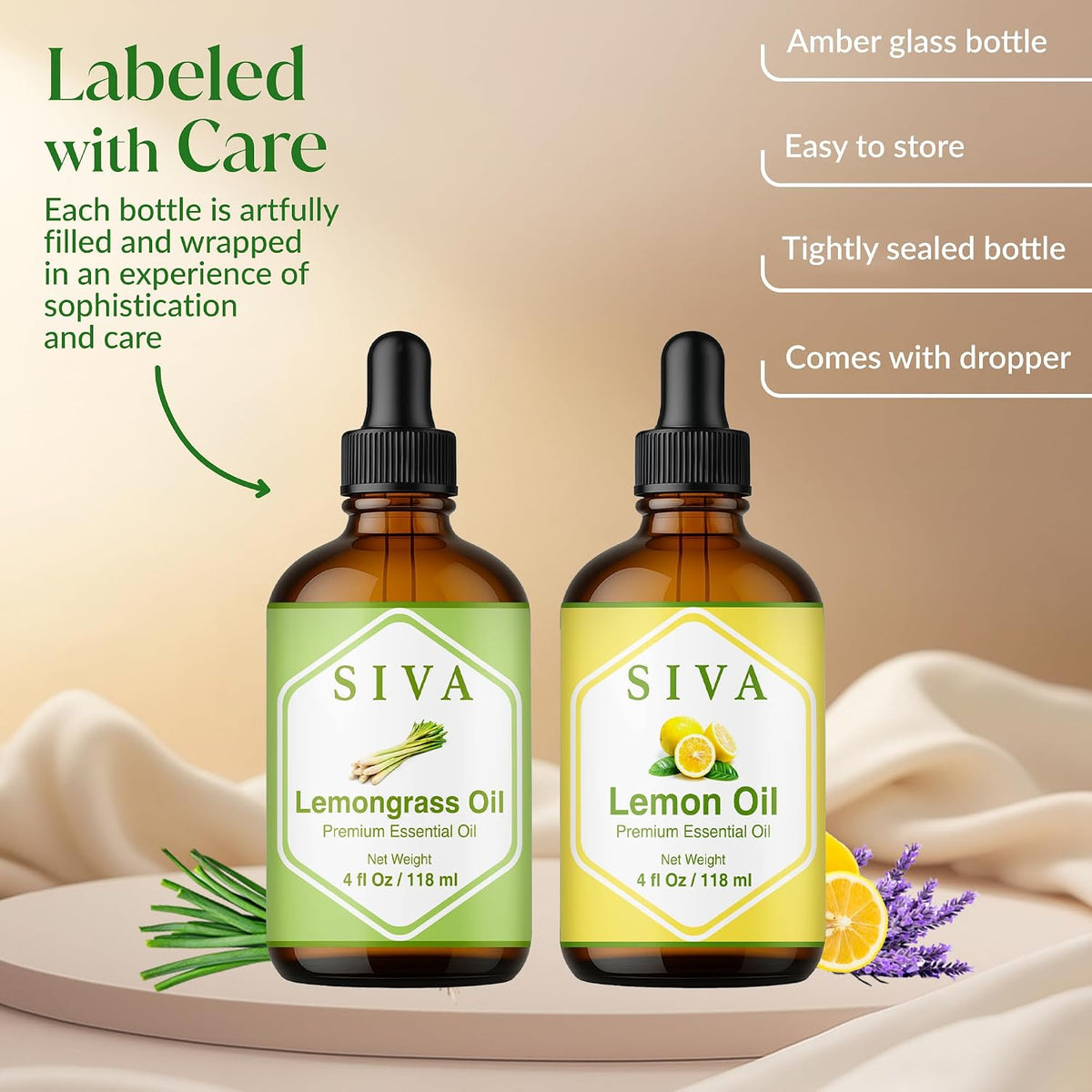Siva Citrusy Duo Pack, Glass Bottles with Droppers, 4 Fl oz (118 ml)