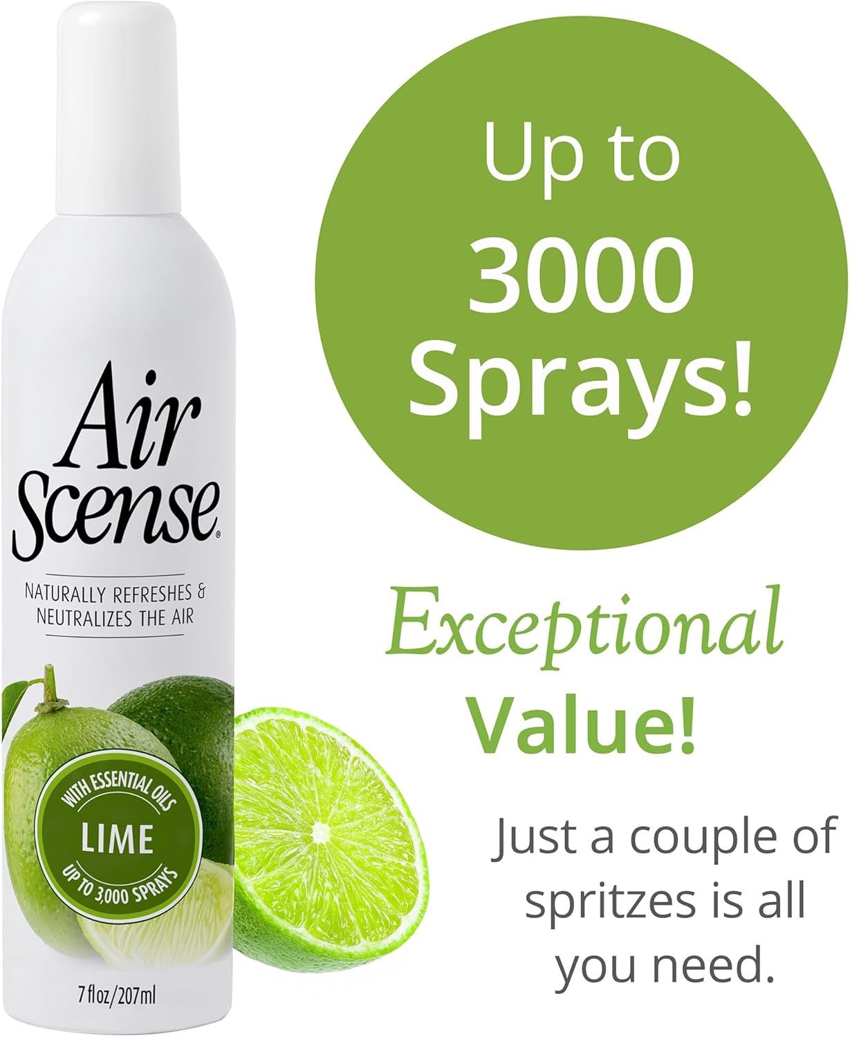 Air Scense Air Freshener Deodorizer Room Spray for Bathroom & Home, Essential Oils, Natural Lime- 7 fl oz (2-Pack)